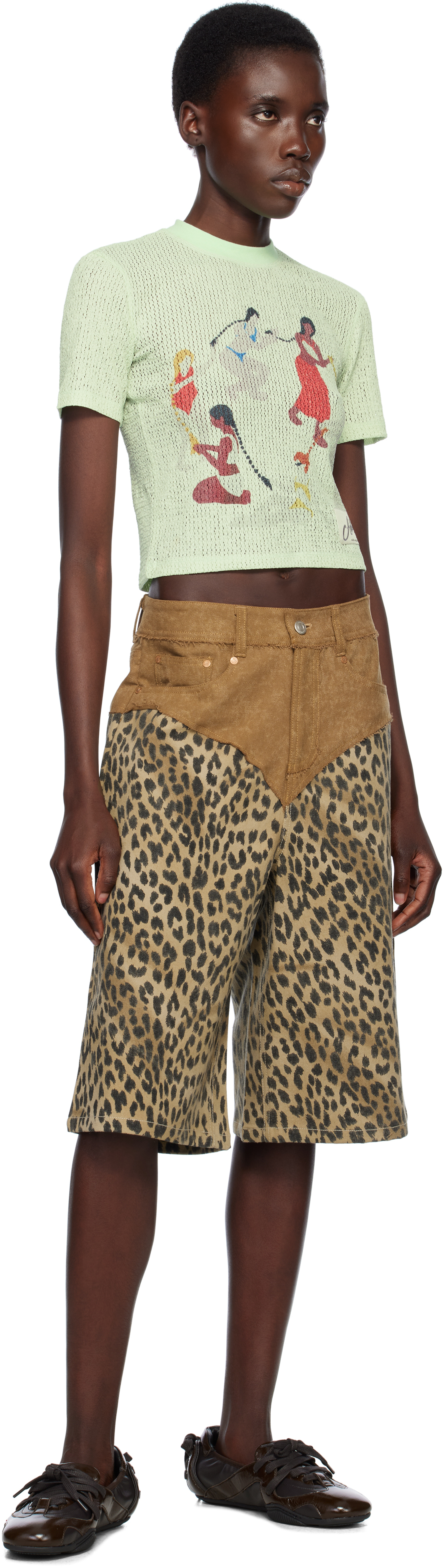ANDERSSON BELL Beige & Brown Oxford Combo Leopard Shorts