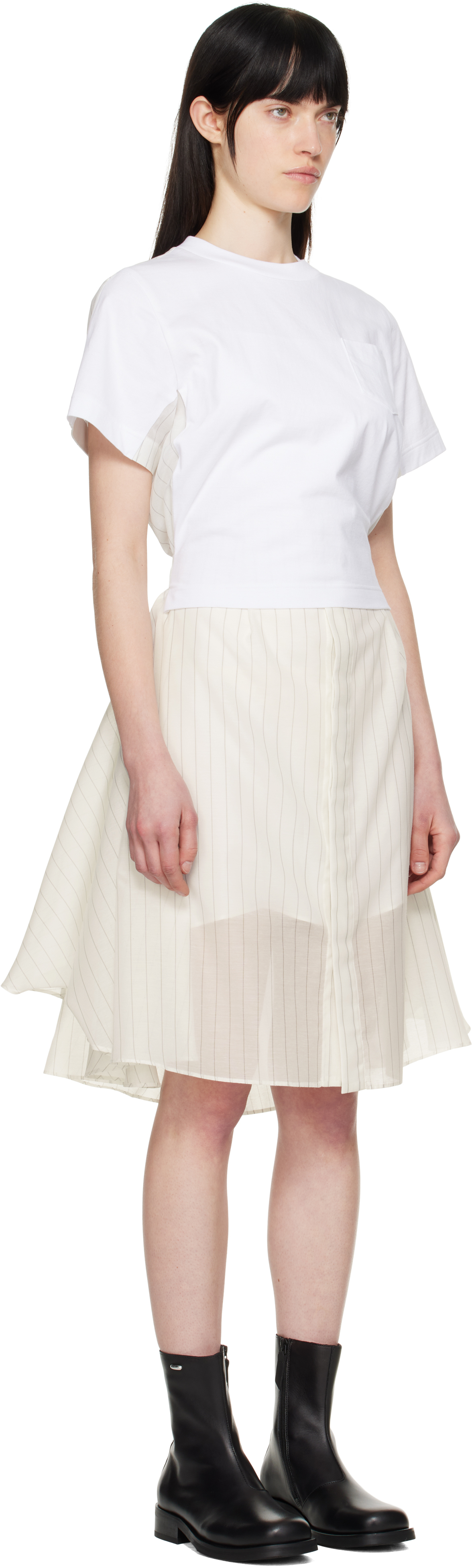 Sacai Off-White Spun Organza & Cotton Jersey Midi Dress