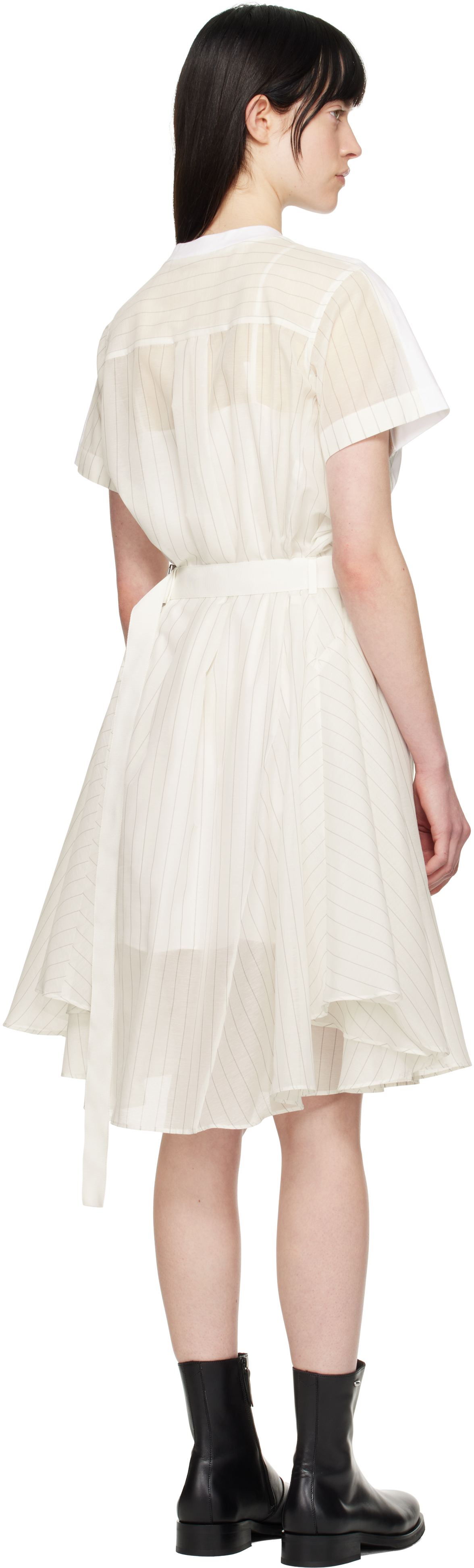 Sacai Off-White Spun Organza & Cotton Jersey Midi Dress