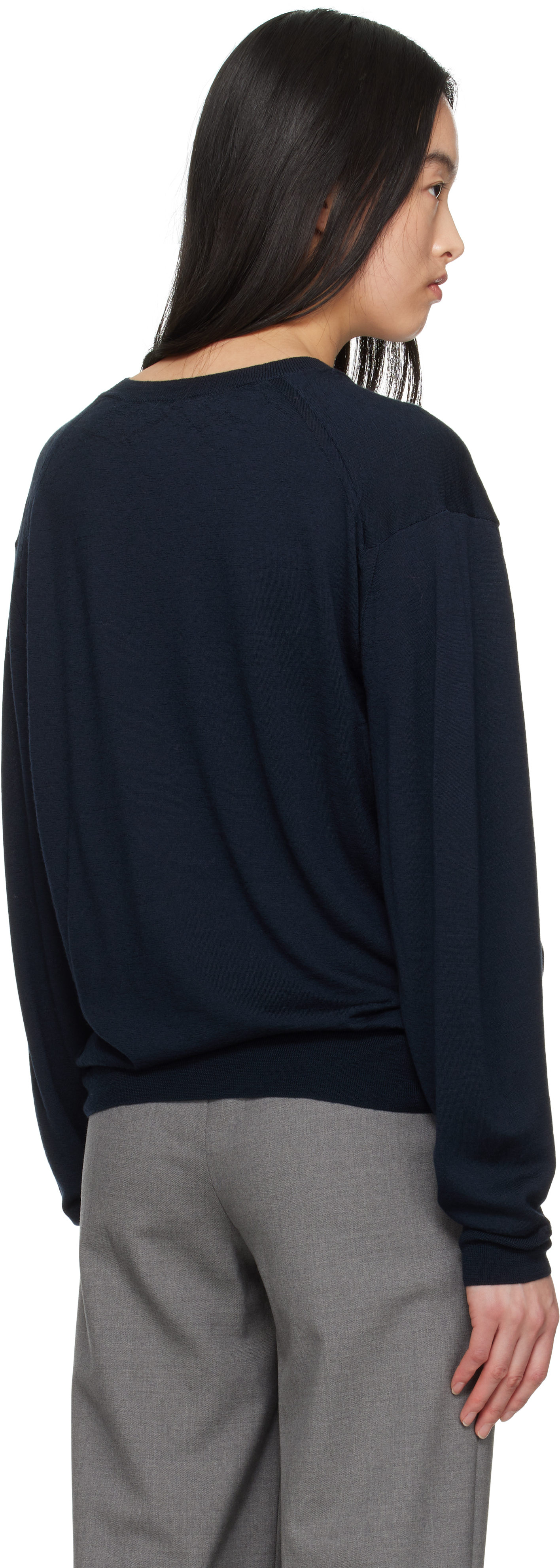 Navy Product Dyed Wool Knit V-Neck Sweater – On Sale Now with Up