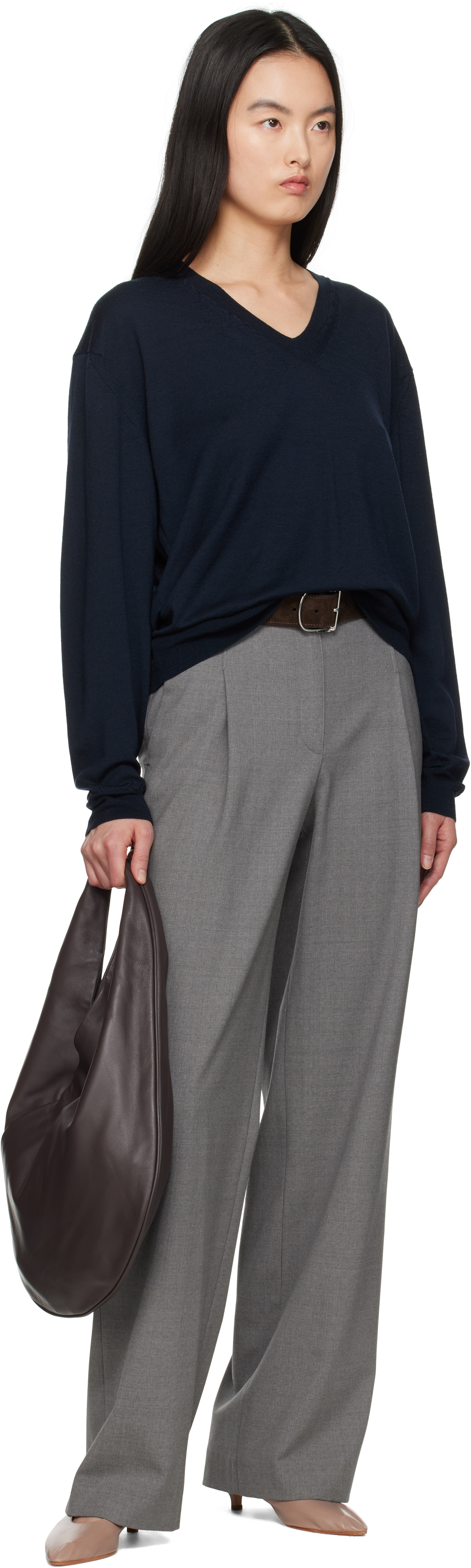 Navy Product Dyed Wool Knit V-Neck Sweater – On Sale Now with Up