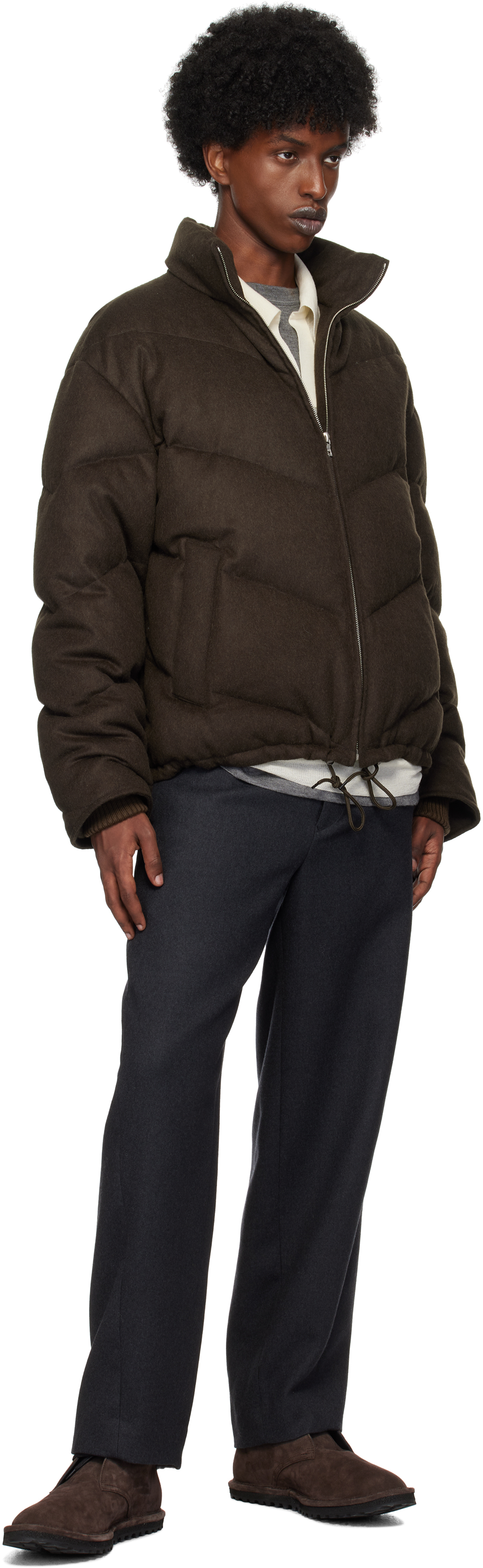 AURALEE Brown Baby Camel Flannel Down Jacket - Coats - BeyondStyle