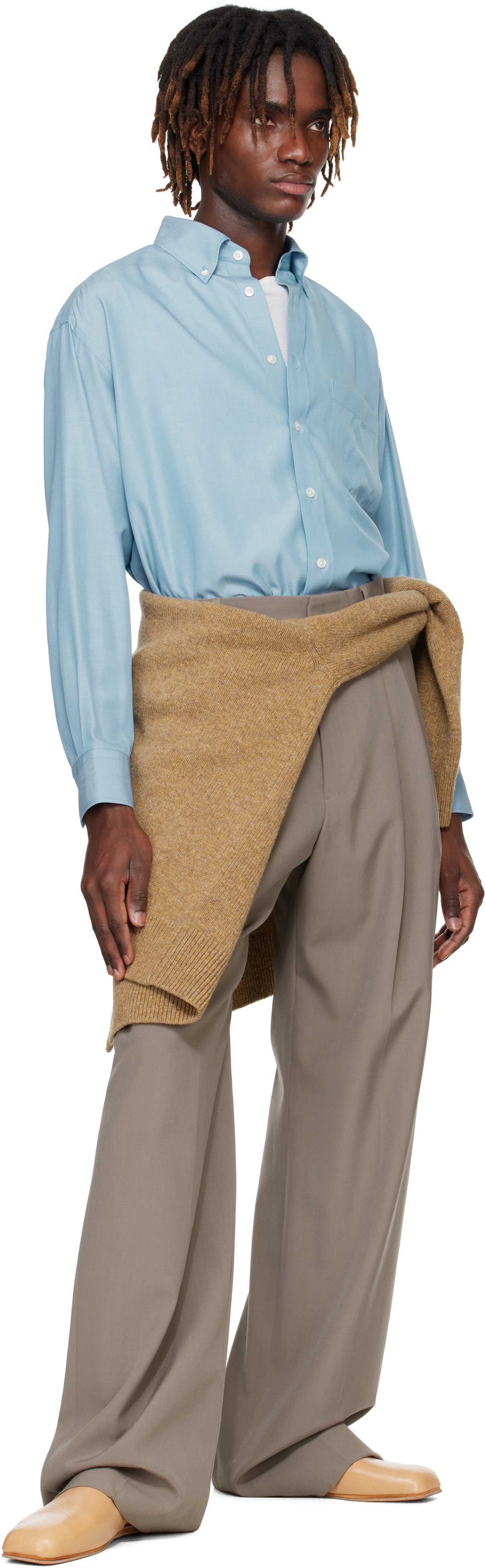 Shop Blue Silk Broad Button Down Shirt on Sale at