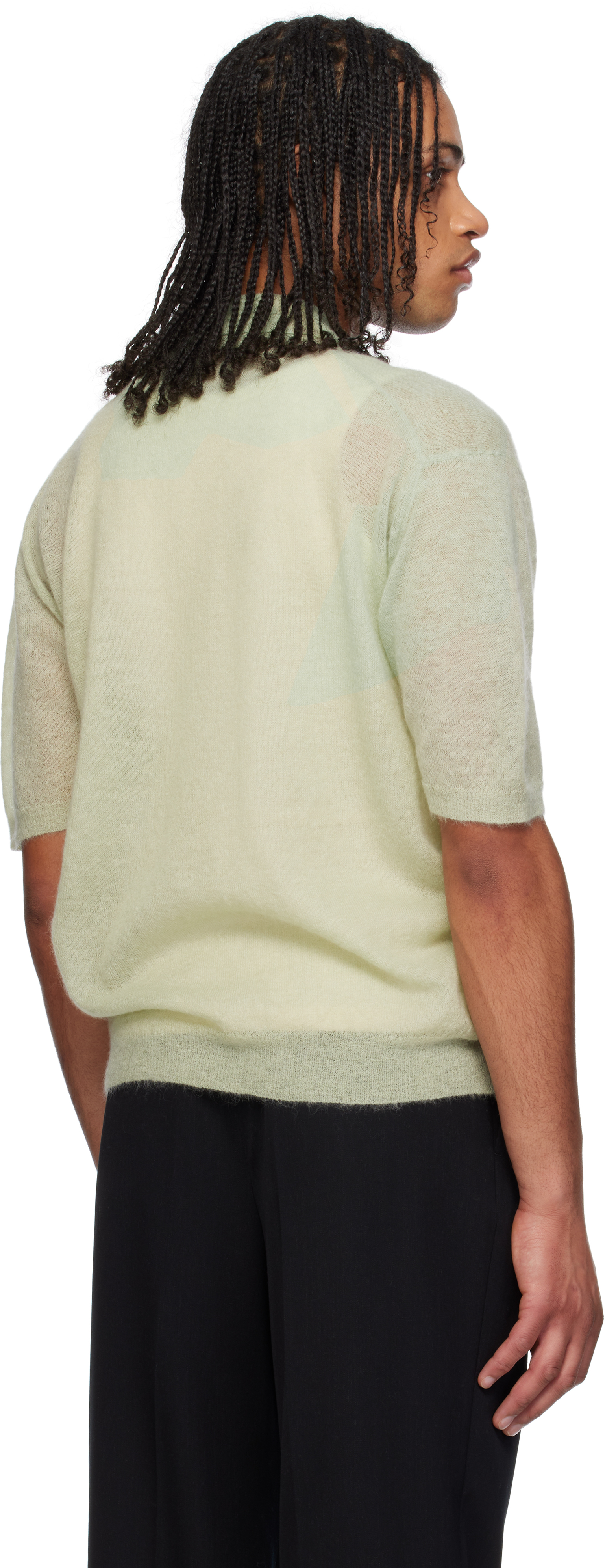 Auralee(オーラリー)KID MOHAIR SHEER KNIT POLO Auralee Kid Mohair Sheer Knit Polo in Lime Yellow Curated at