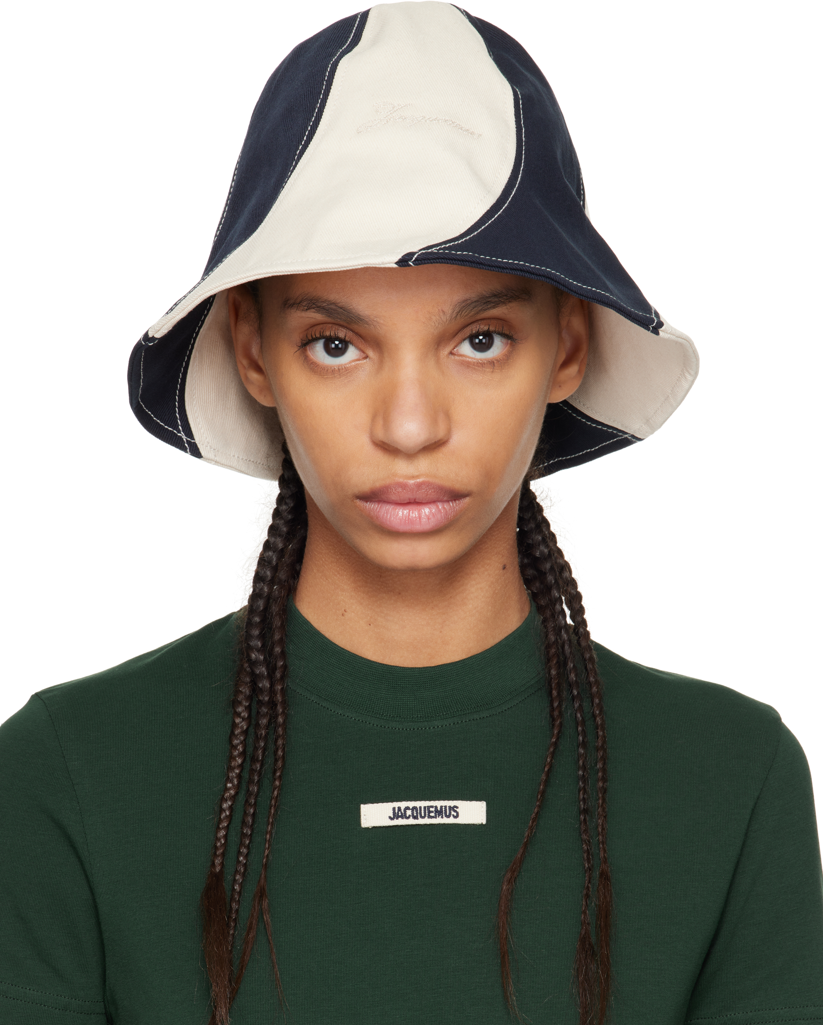 Jacquemus Off-White & Navy 'Le Bob Gelato' Bucket Hat - Hats
