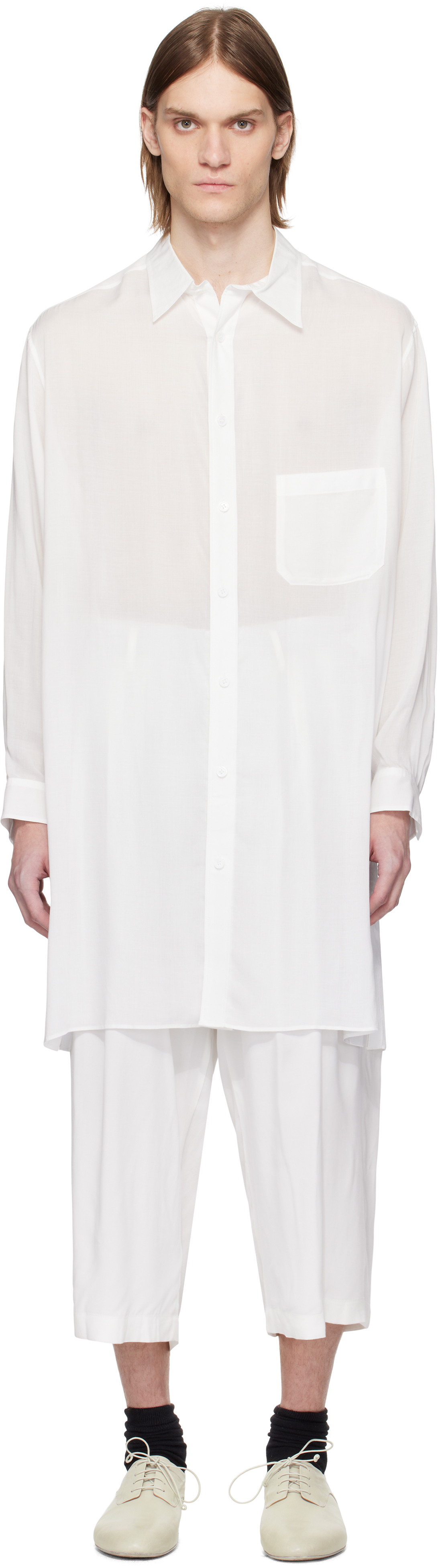 Shop White 80 Modal Lawn Back Paneled Slit Shirt on Sale at