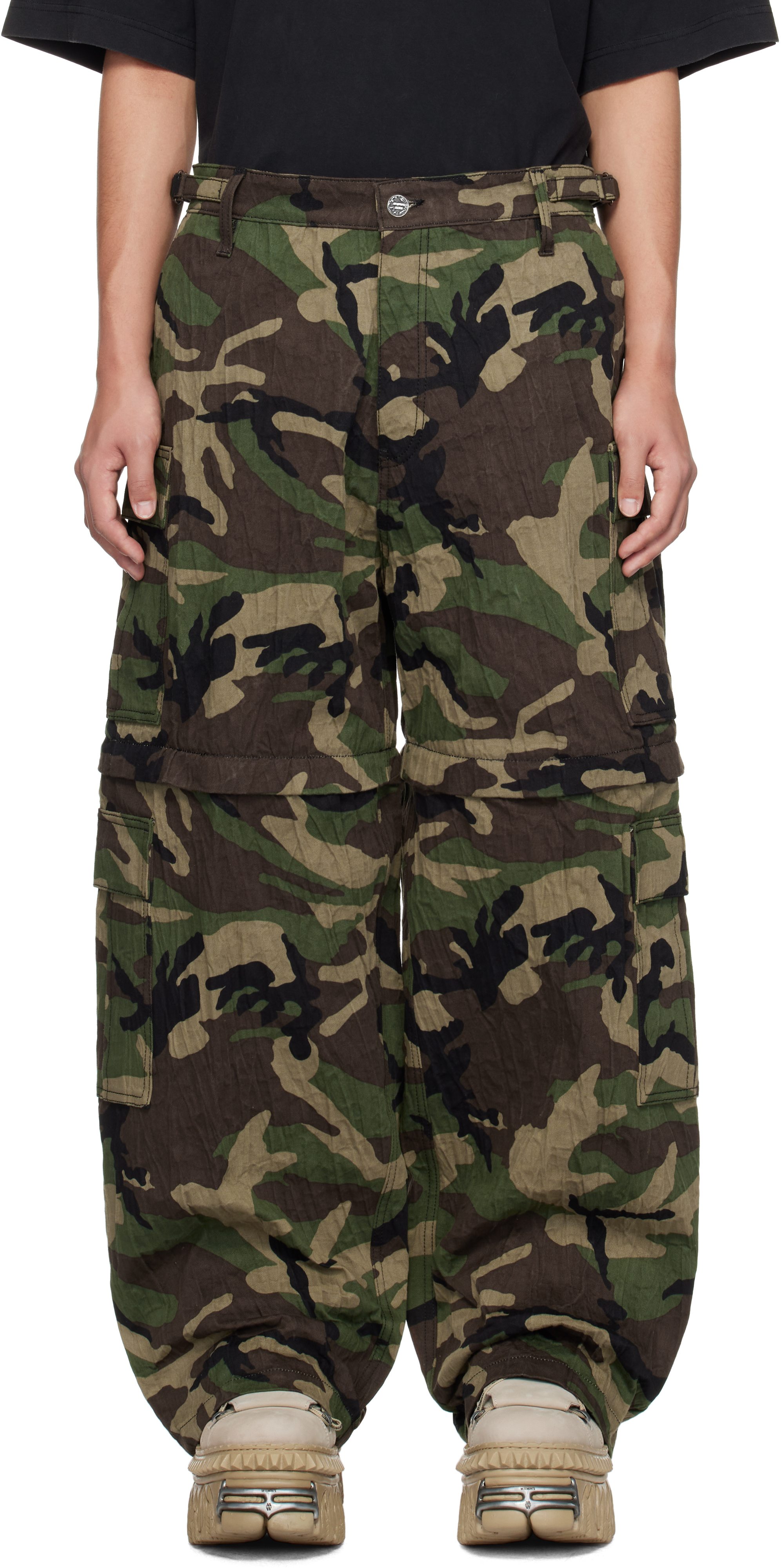 Vetements Khaki Runway Metalized Wrinkled Cargo Pants - BeyondStyle