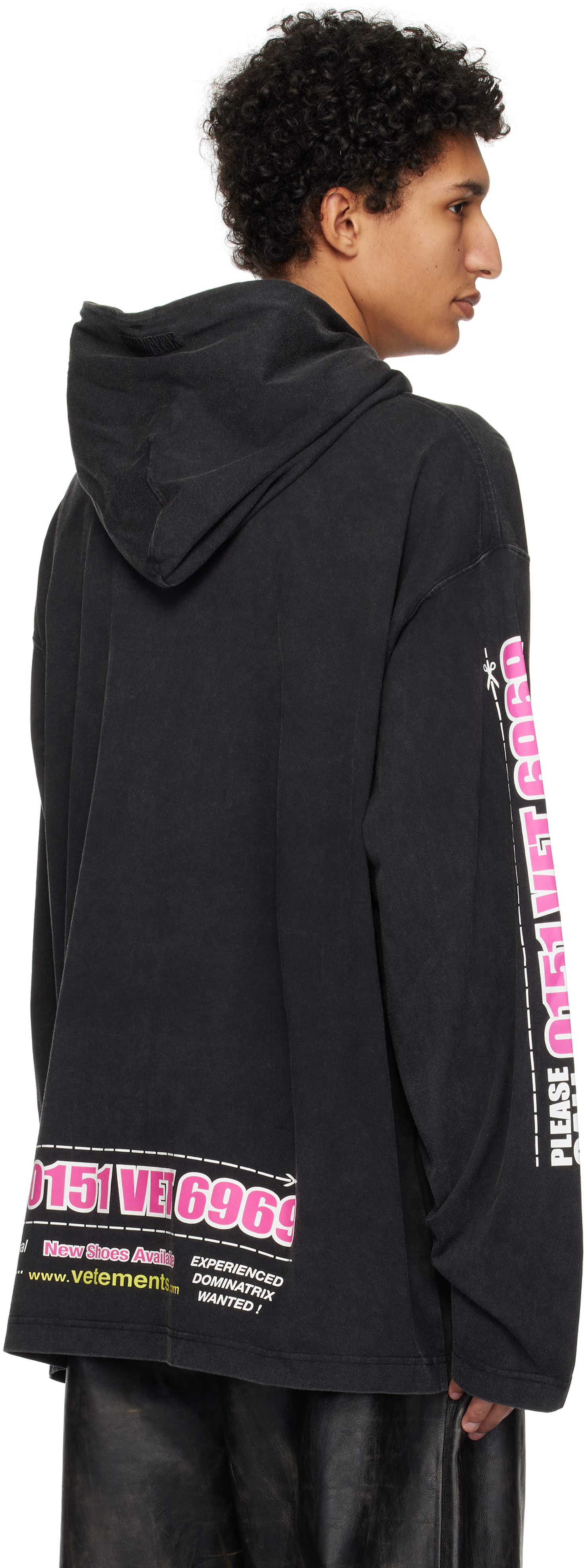 Shop Black Jersey 'Dominatrix Hotline' Hoodie on Sale at