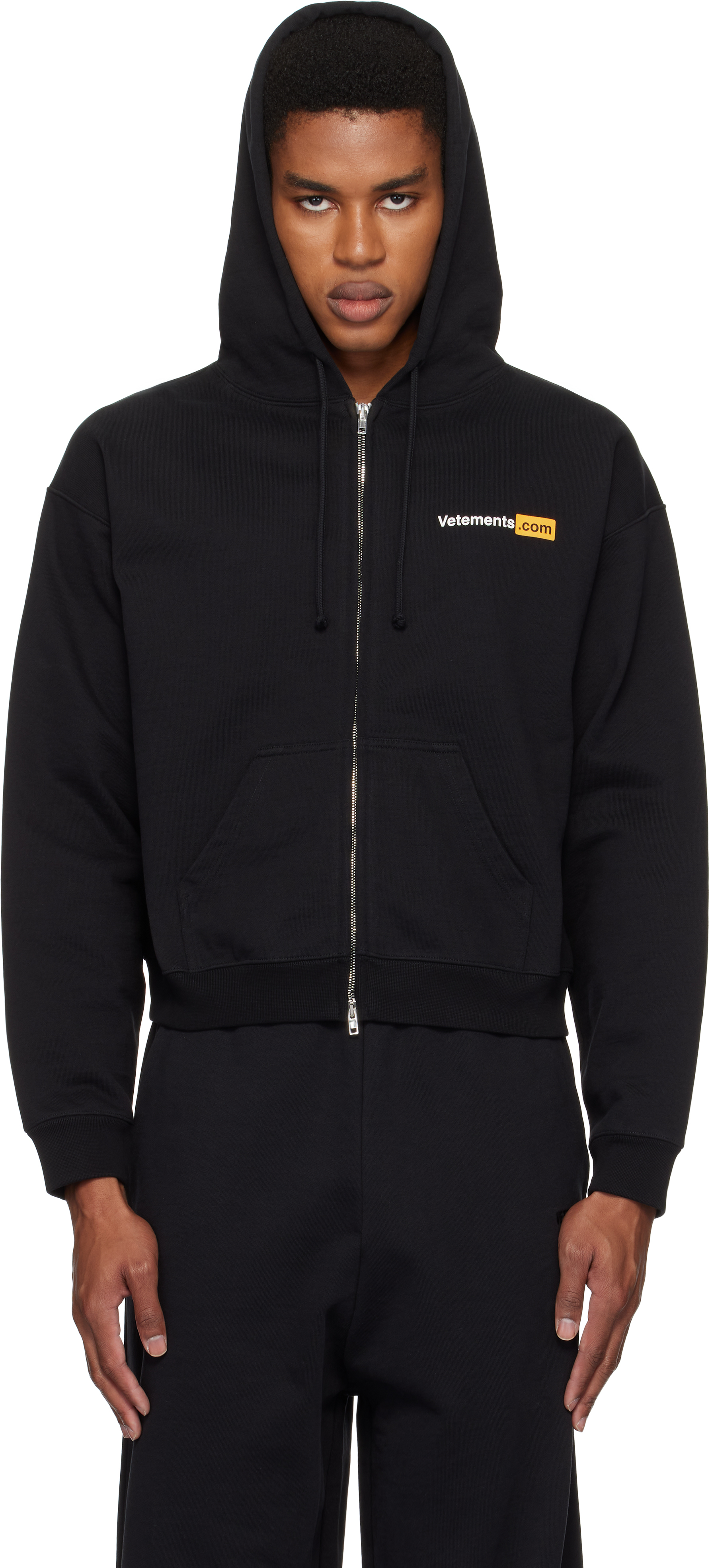 Vetements Black 'Vetements.com' Fitted Zip-Up Hoodie - Hoodies