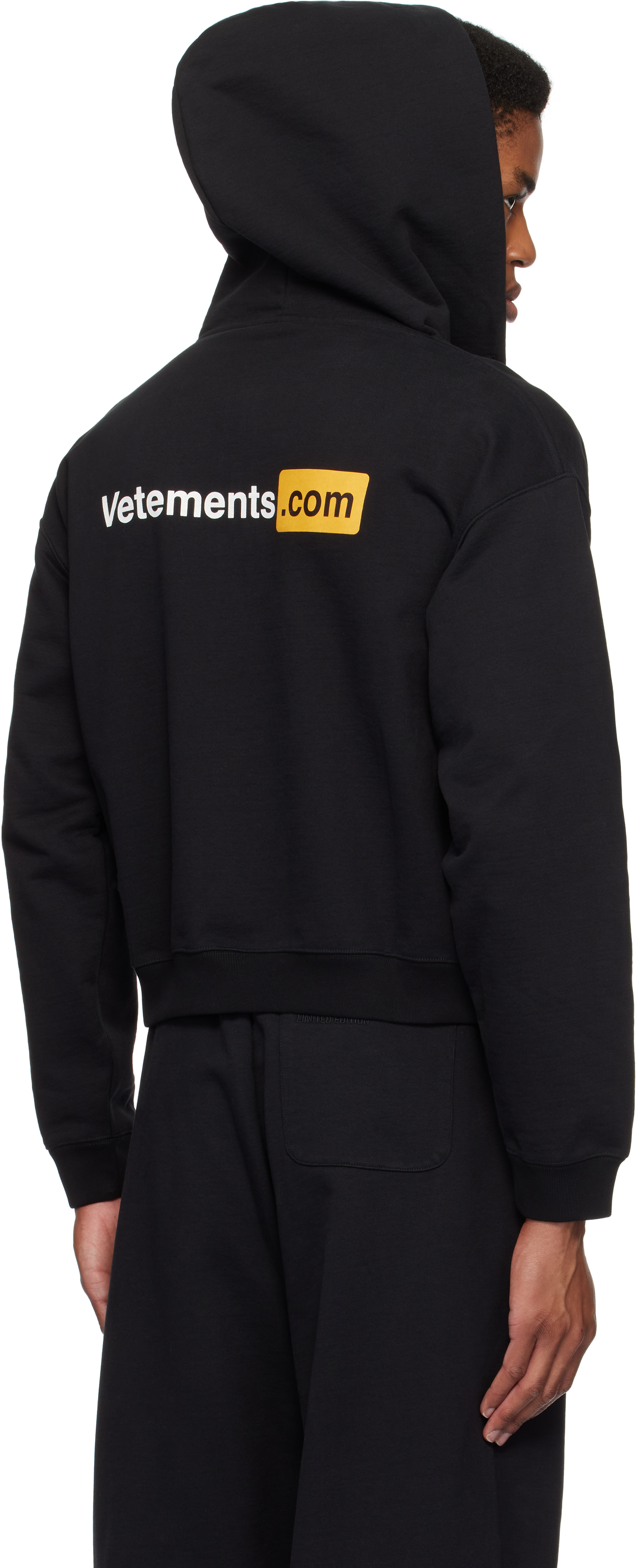 Vetements Black 'Vetements.com' Fitted Zip-Up Hoodie