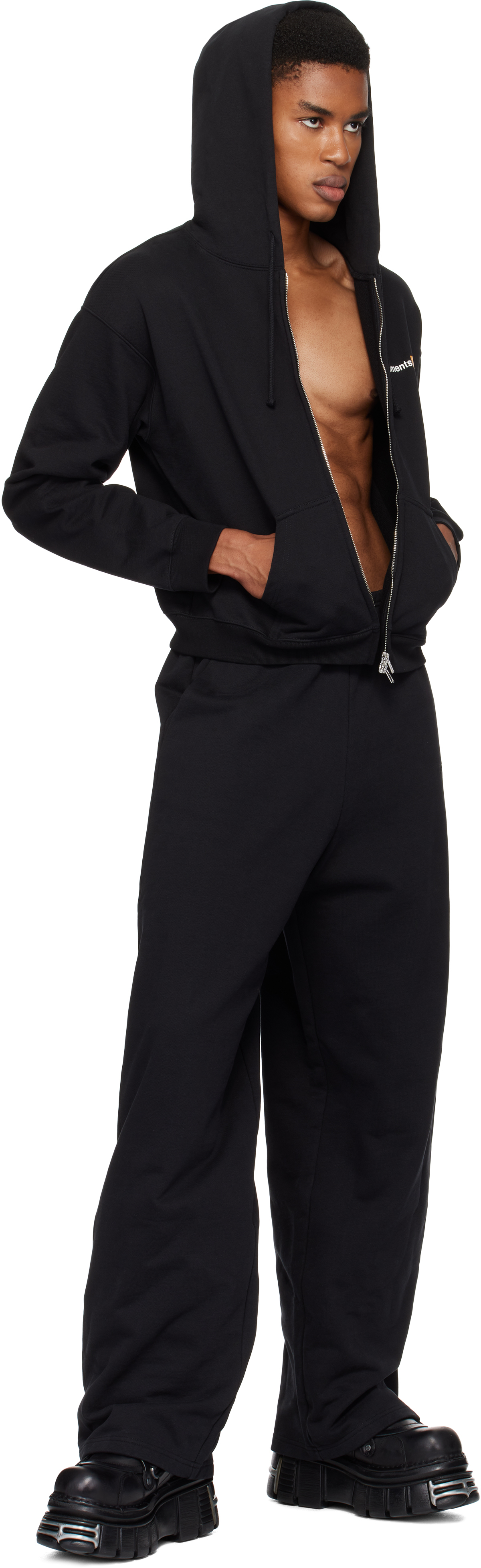 Shop Black 'Vetements.com' Fitted Zip-Up Hoodie on Sale at Shop Black 'Vetements.com' Fitted Zip-Up Hoodie on Sale at