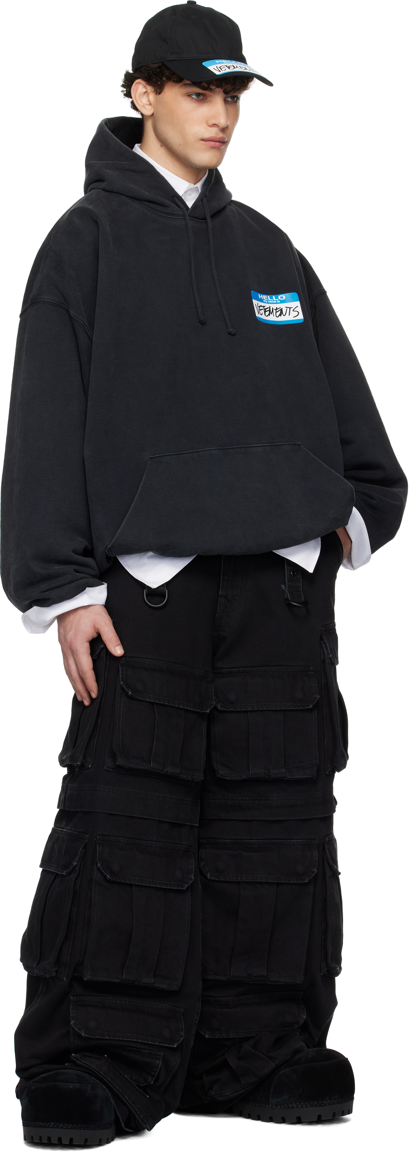 Black 'My Name' Sticker Cropped Boxy Hoodie – On Sale Now