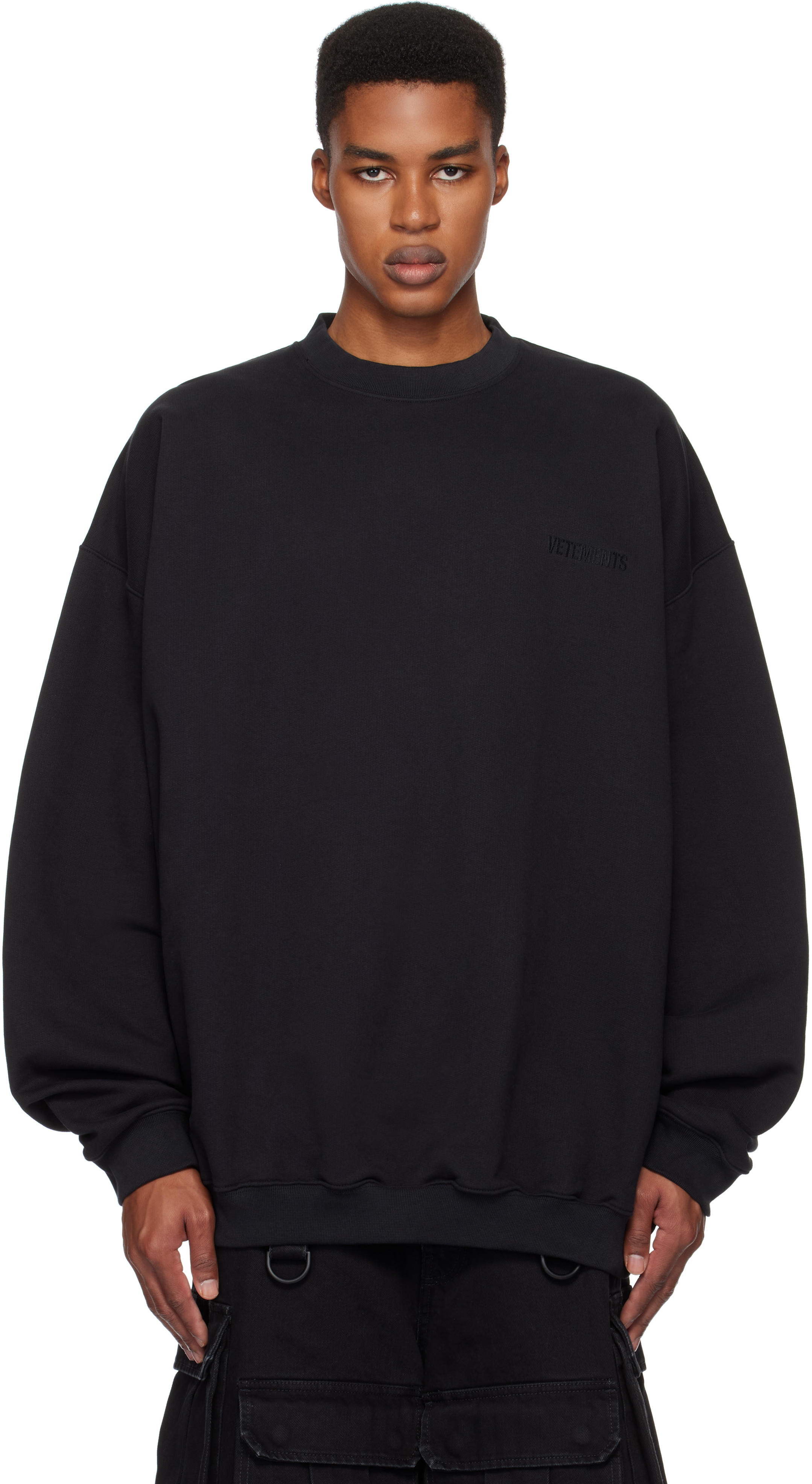 スウェット・トレーナー VETEMENTS BLACK COTTON BLEND OVERSIZE SWEATSHIRT Vetements Think Differently-Print Cotton-Blend Sweatshirt in