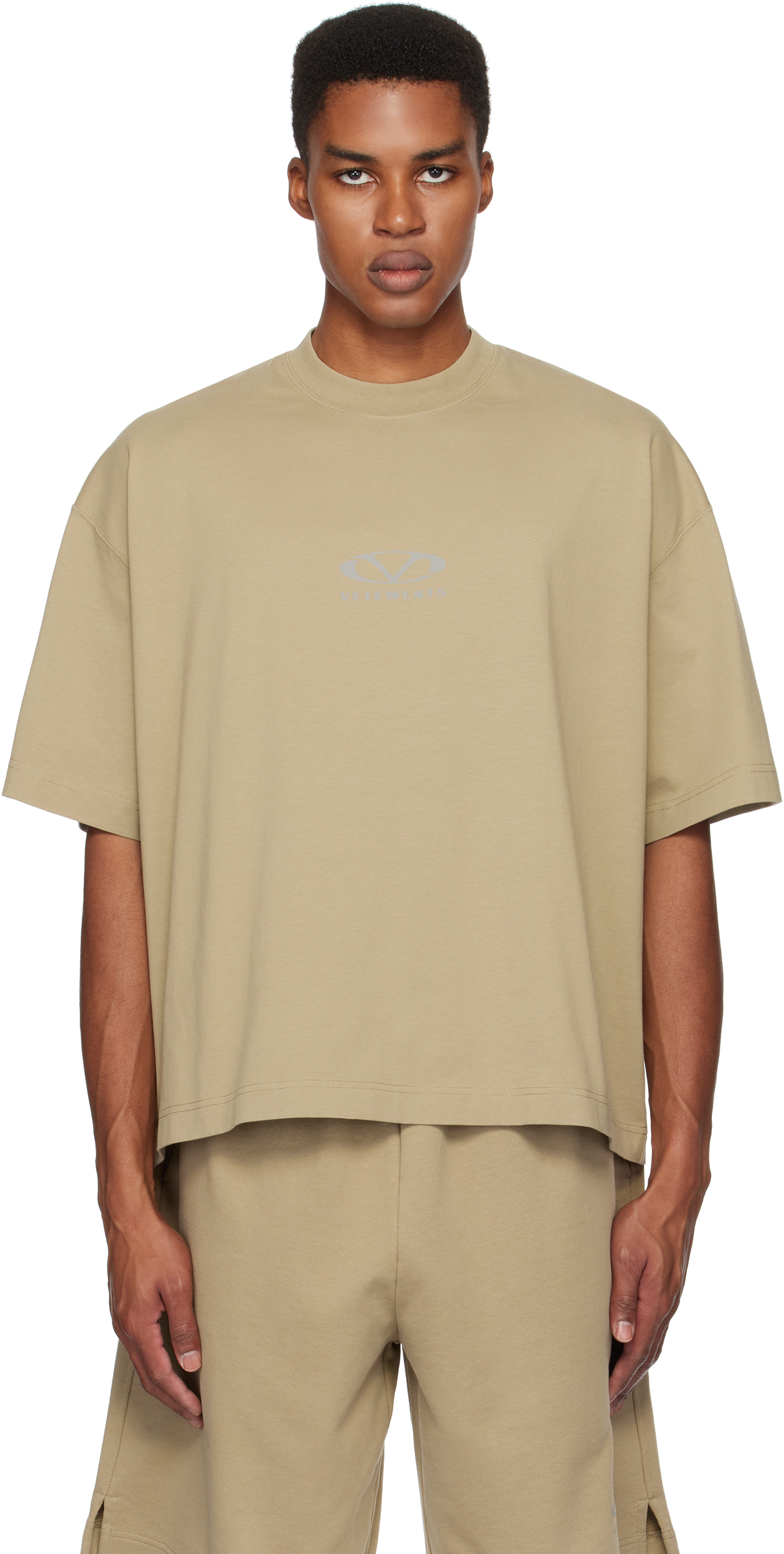 Vetements Khaki Oval Logo Cropped Boxy T-shirt - T-Shirts