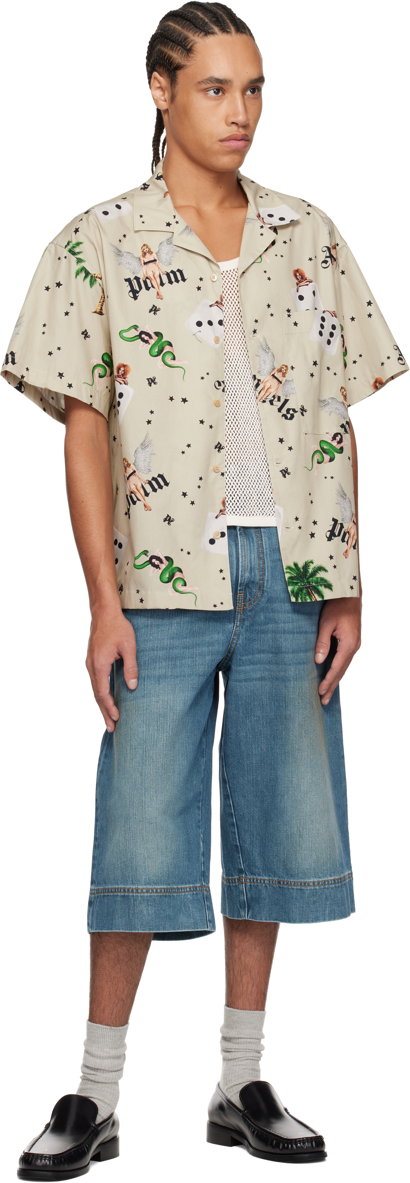 Palm Angels Taupe Pin Up Bowling Shirt - Fashion Accessories
