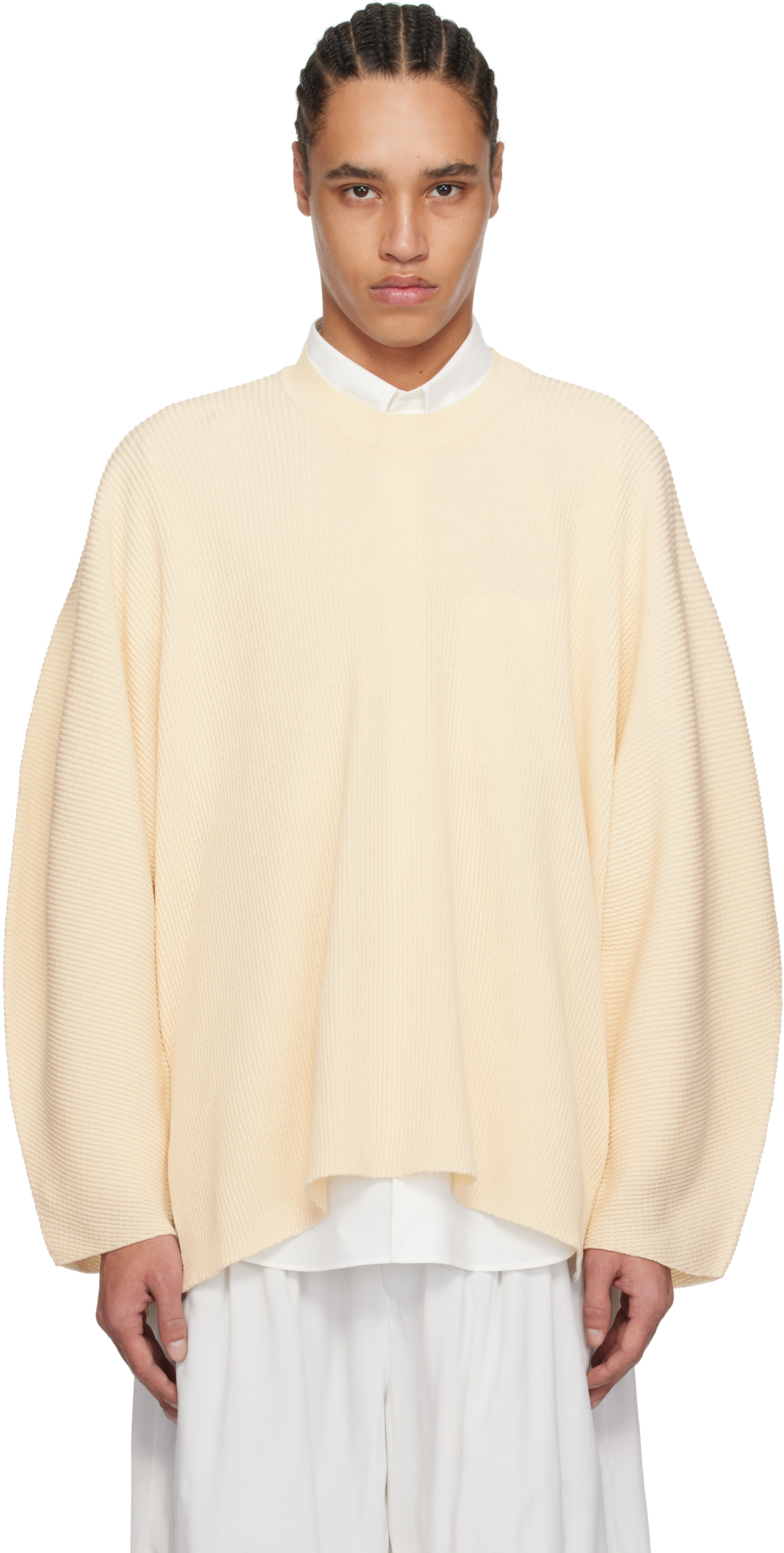 Homme Plissé Issey Miyake Beige Tight Twist Cotton Knit Sweater