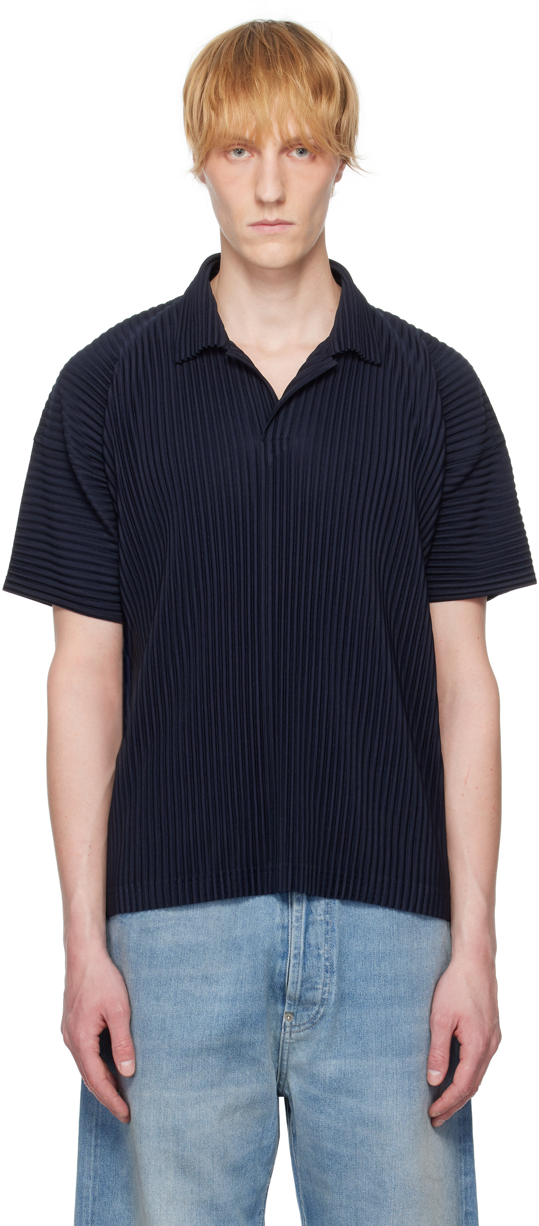 Homme Plissé Issey Miyake Navy Basics Polo - Polo Shirts - BeyondStyle