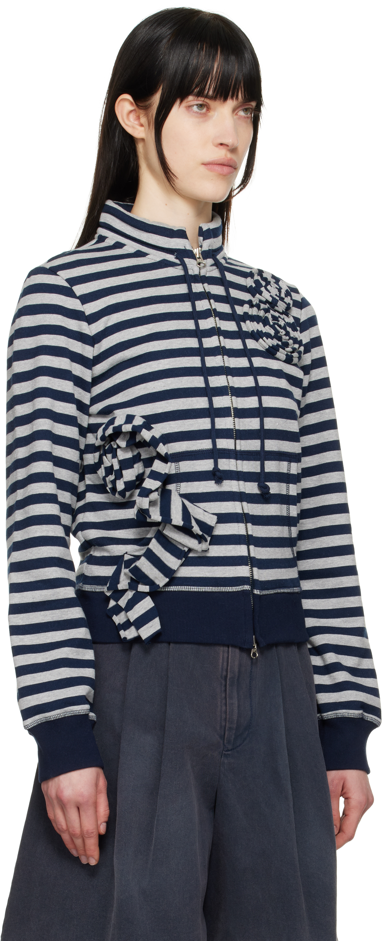 OPEN YY Navy & Gray Appliqué Zipup Sweatshirt - Hoodies