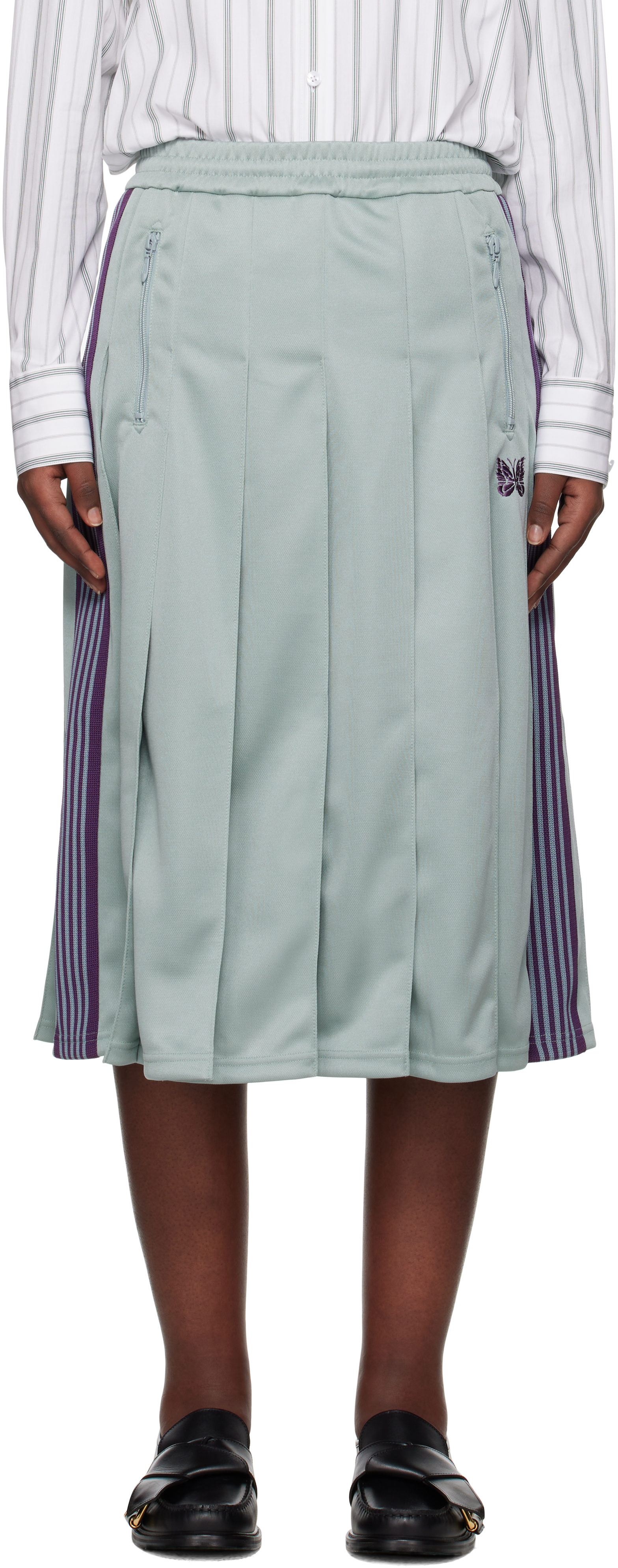Shop Blue Pleated Track Midi Skirt on Sale at BeyondStyle
