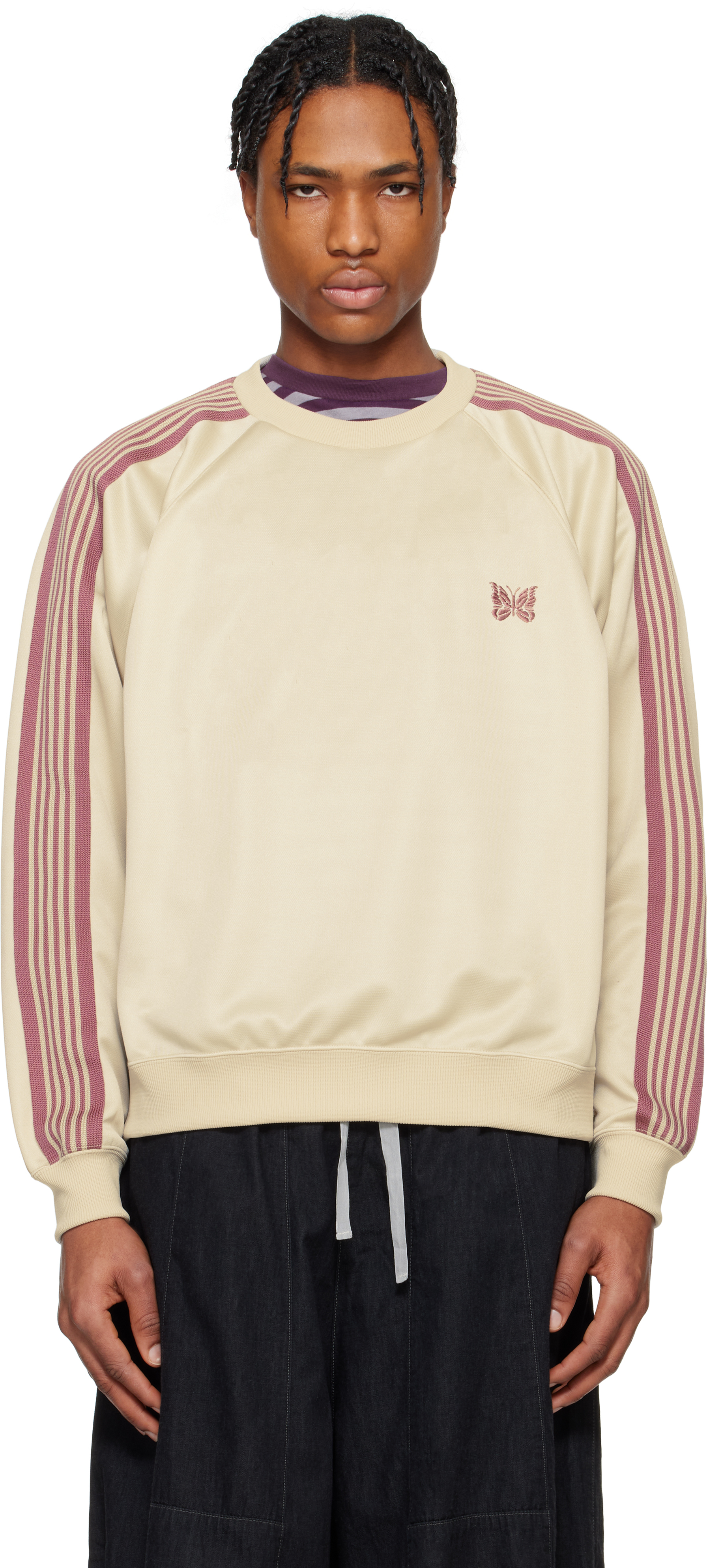 トップス Needles crewneck sweatshirt 2022AW NEEDLES 2-TONE CREW NECK SWEATSHIRT BLACK | TODAY CLOTHING
