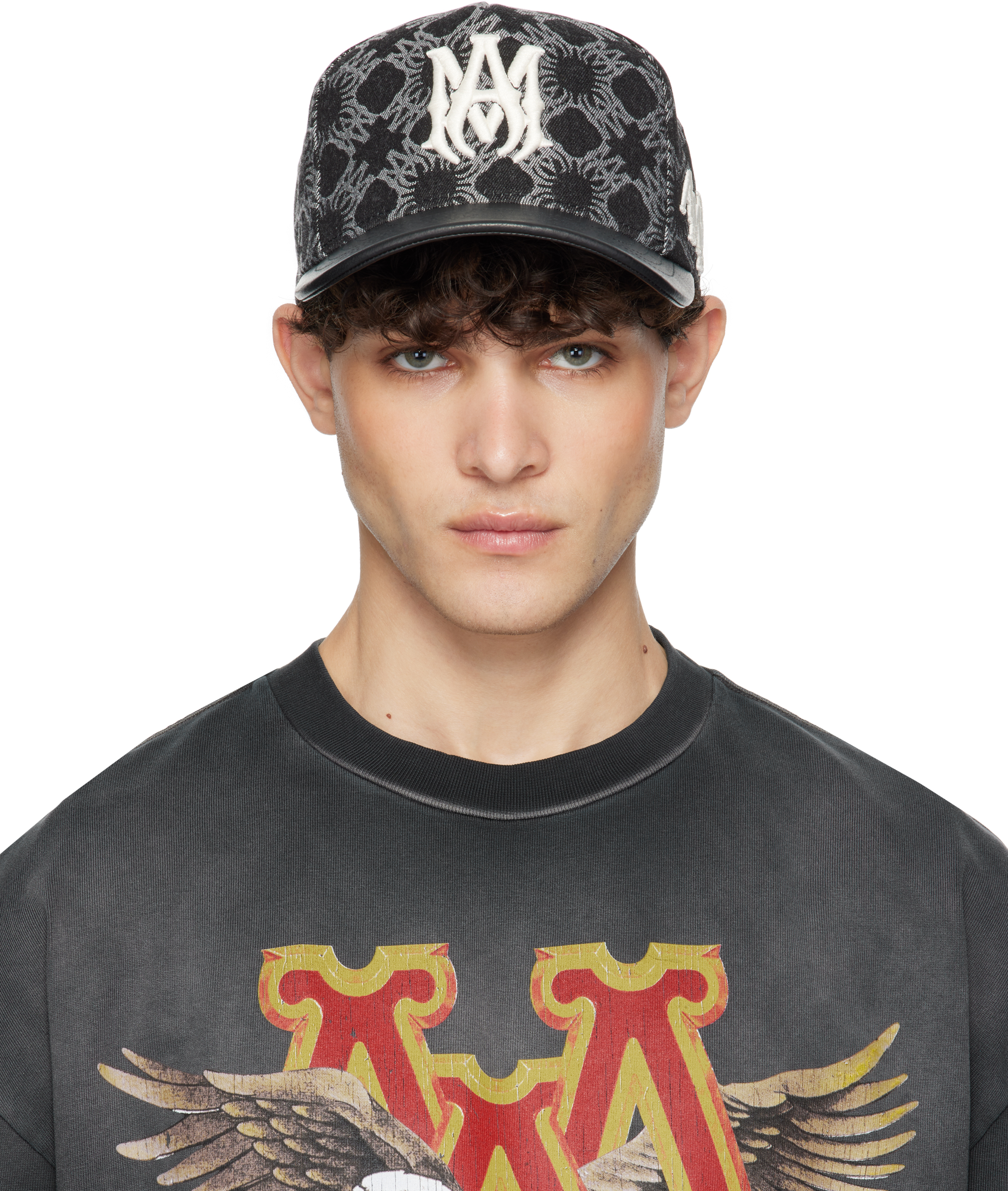 大人気 AMIRI MA QUAD CANVAS HAT CAP AMIRI Black 'MA' Quad Denim Cap - Hats - Free Shipping