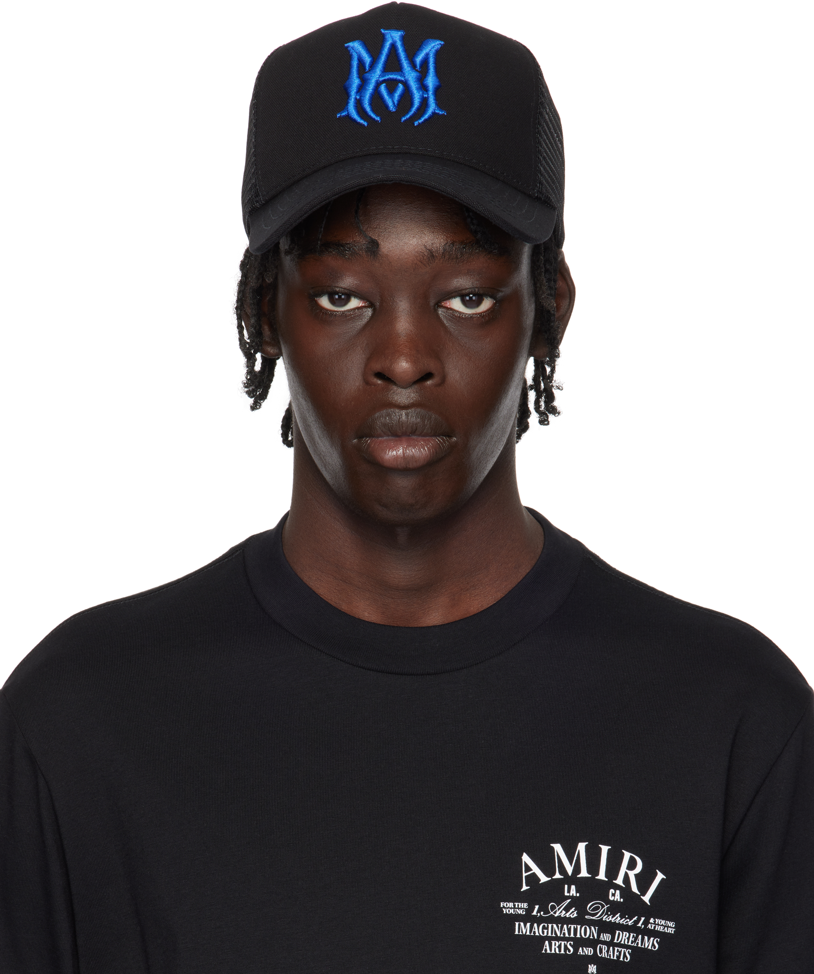 AMIRI Black & Blue MA Logo Trucker Cap - Hats - Compare
