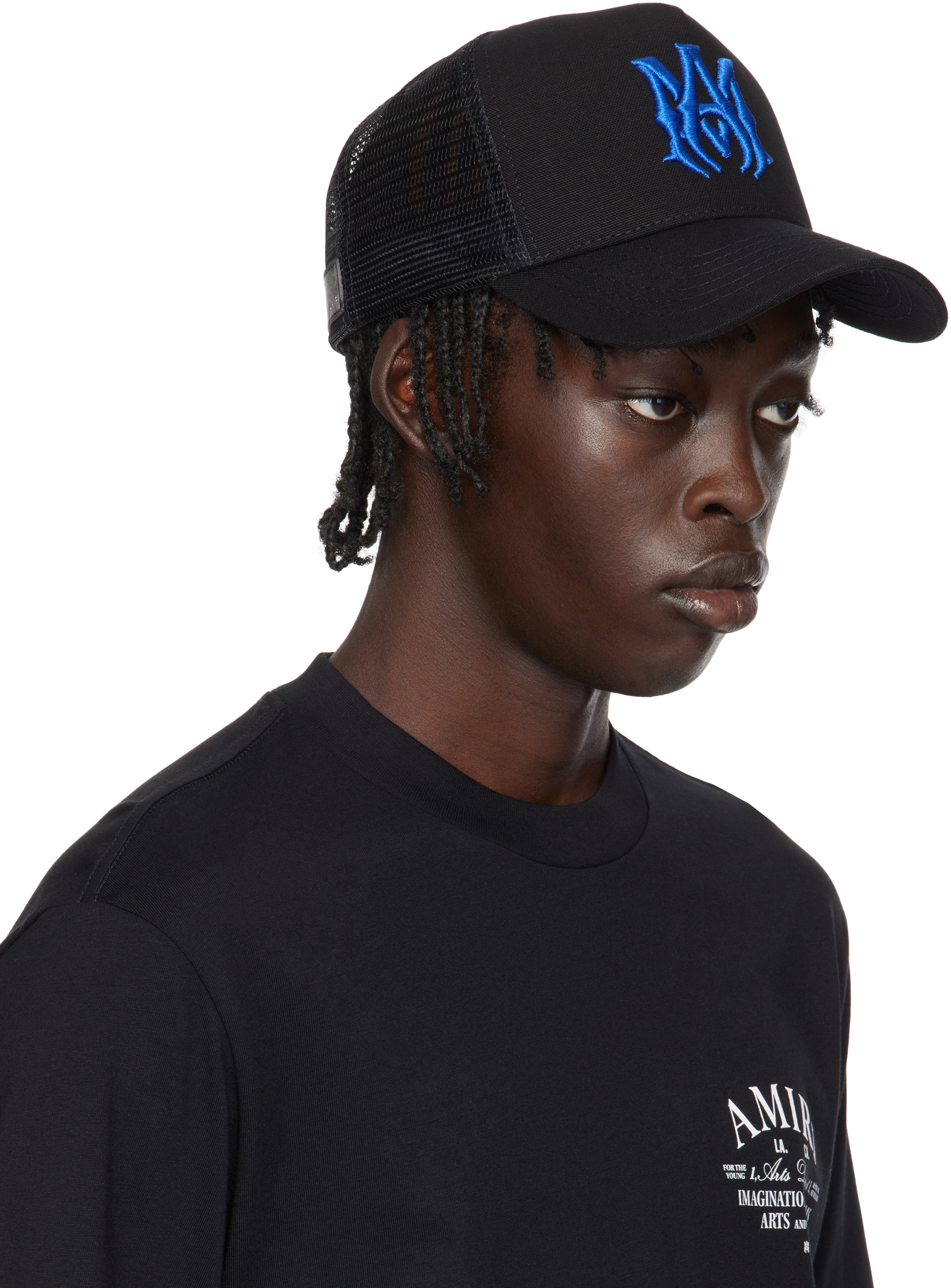 AMIRI Black & Blue MA Logo Trucker Cap - Hats - Compare
