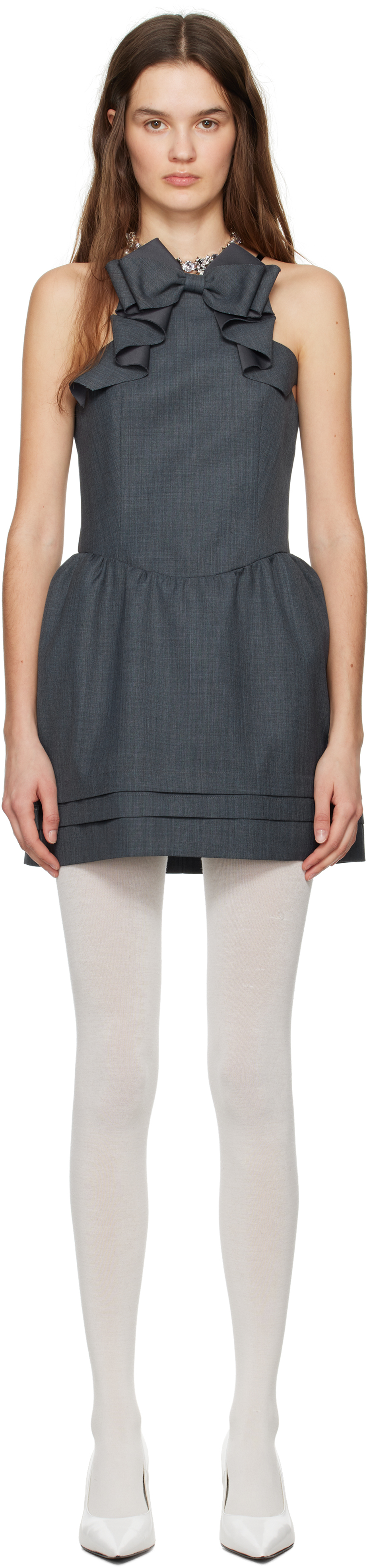Shushu/Tong Gray 3D Bow Hanging Neck Minidress - Dresses