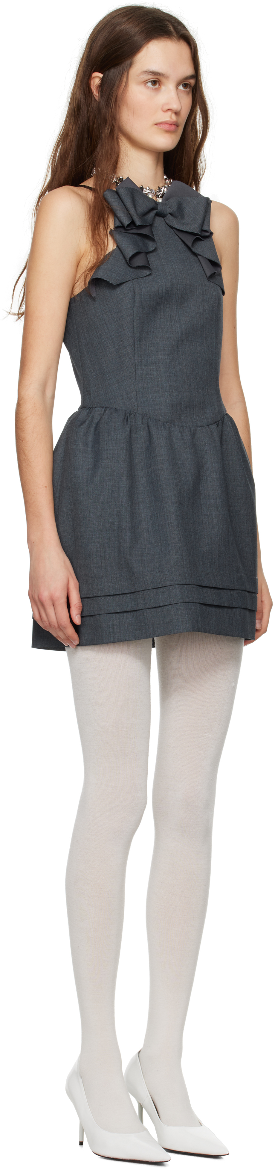 【関税込み】Shushu/Tong グレー 3D Bow ミニワンピース Shushu/Tong Gray 3D Bow Hanging Neck Minidress - Dresses