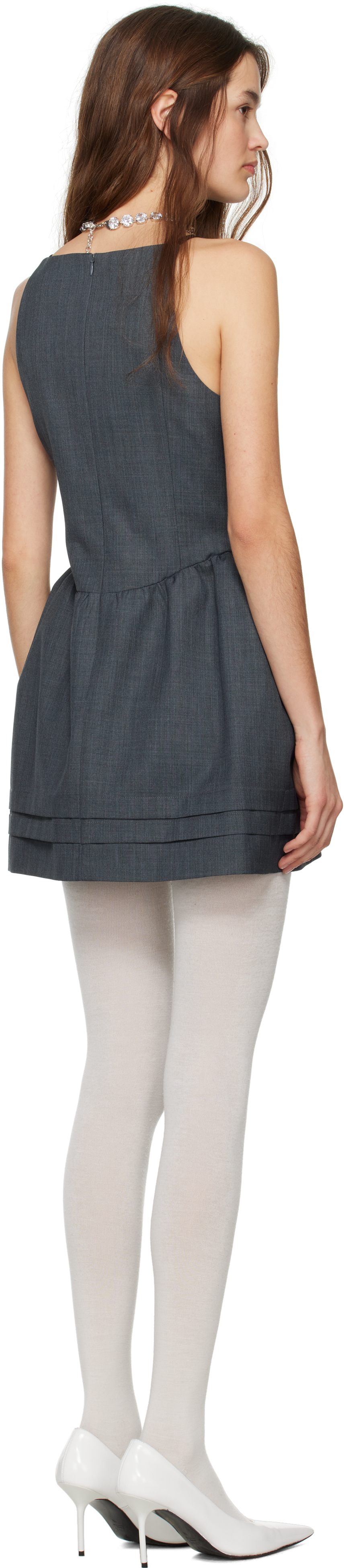 【関税込み】Shushu/Tong グレー 3D Bow ミニワンピース Shushu/Tong Gray 3D Bow Hanging Neck Minidress - Dresses