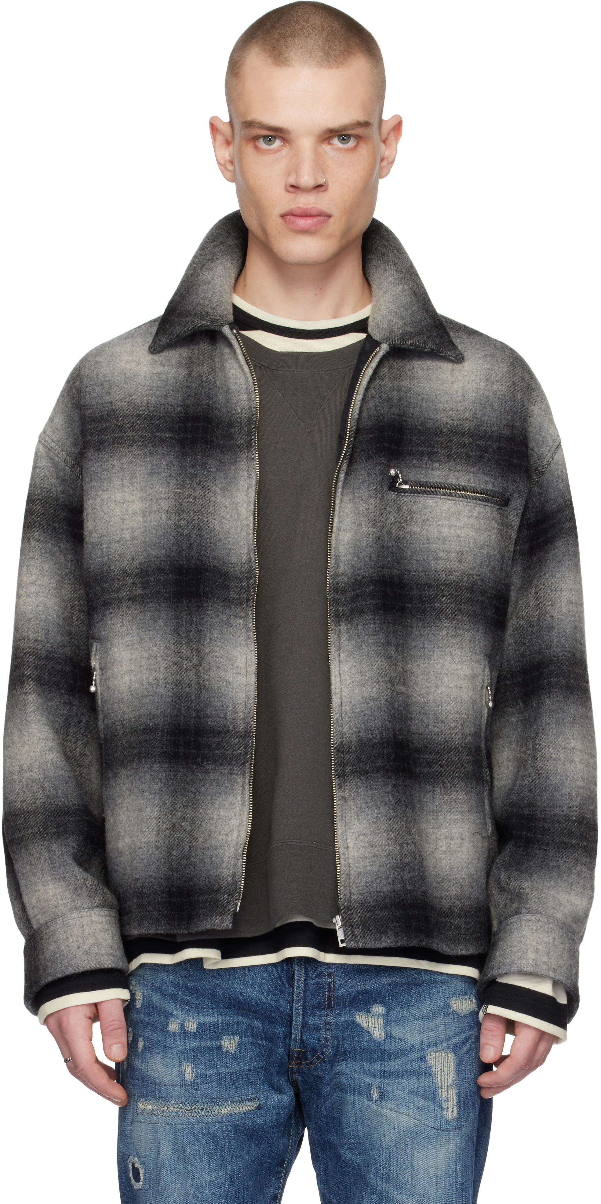 【WACKOMARIA】50's SH size M Wacko Maria Gray Ombre Check 50's Jacket - Jackets - BeyondStyle