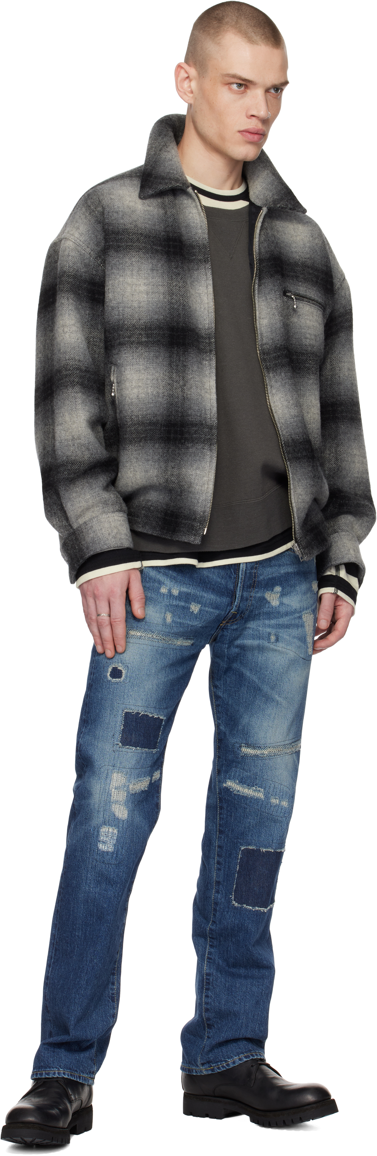 Wacko Maria Gray Ombre Check 50's Jacket - Jackets - BeyondStyle