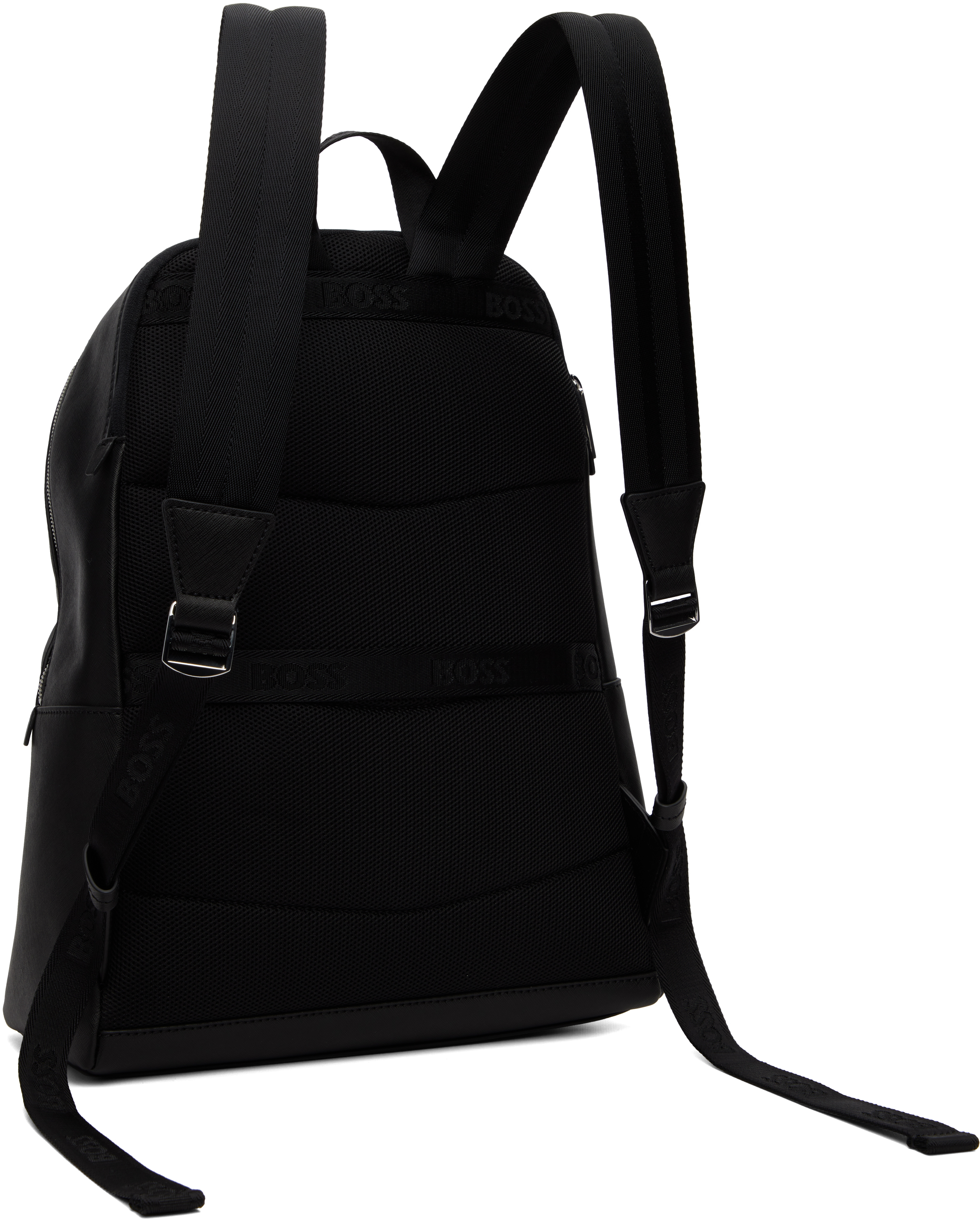 BOSS ブラックバックパック Shop Black Logo Stamp Leather Backpack on Sale at