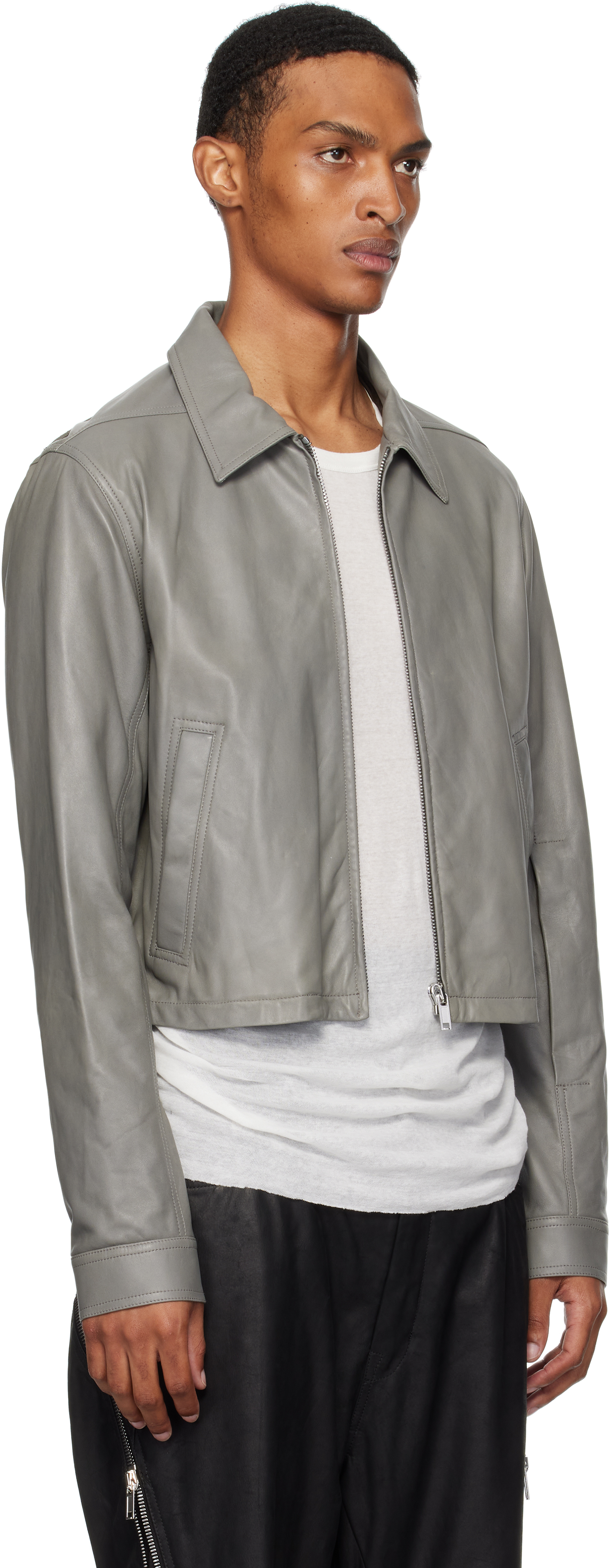 Shop Gray Concordians Alice Brad Leather Jacket on Sale at