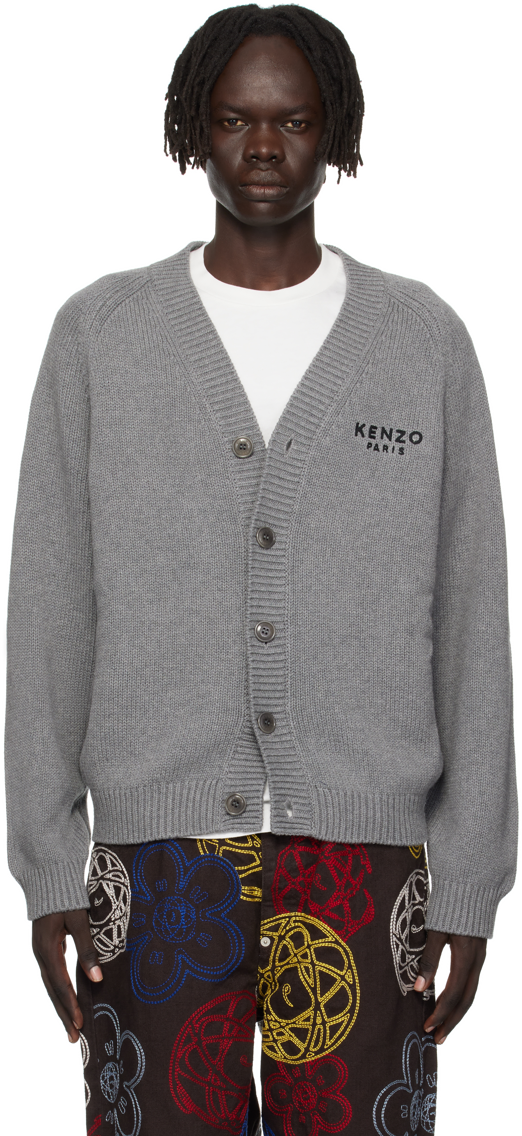 Shop Gray Kenzo Paris 'Boke Flower' Cardigan on Sale at