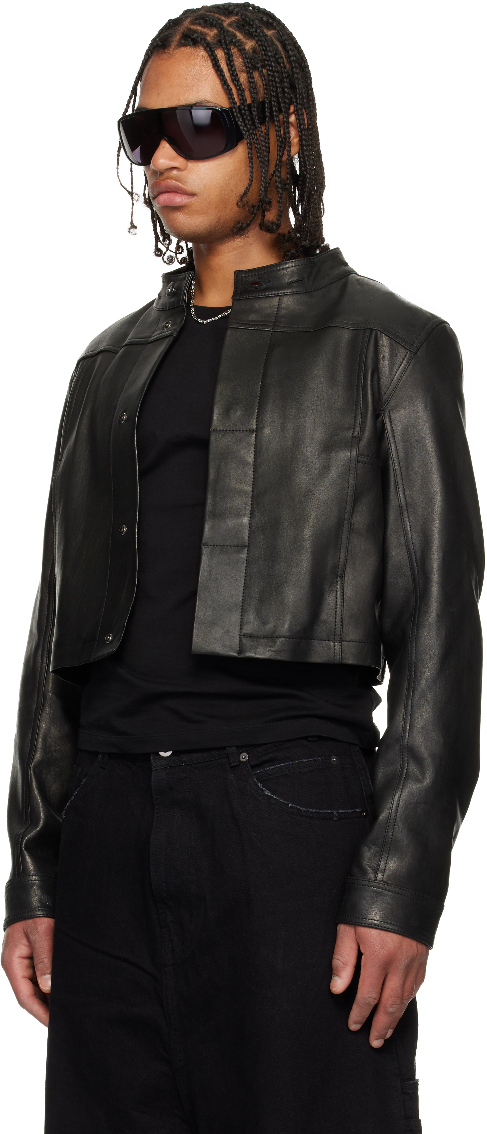 Shop Balmain Classic Collared Zipped Leather Jacket on Sale at