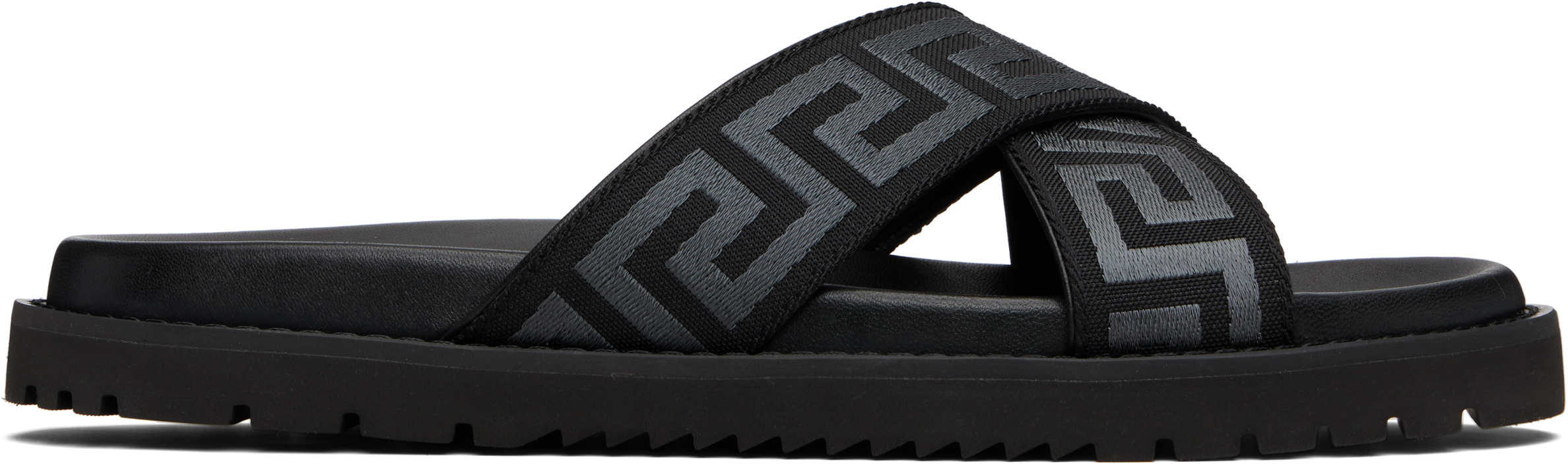 Versace Black Slide Sandals with Greek Key Design Versace Iconic greca motif nappa sandals | The Fashion Square main image 3