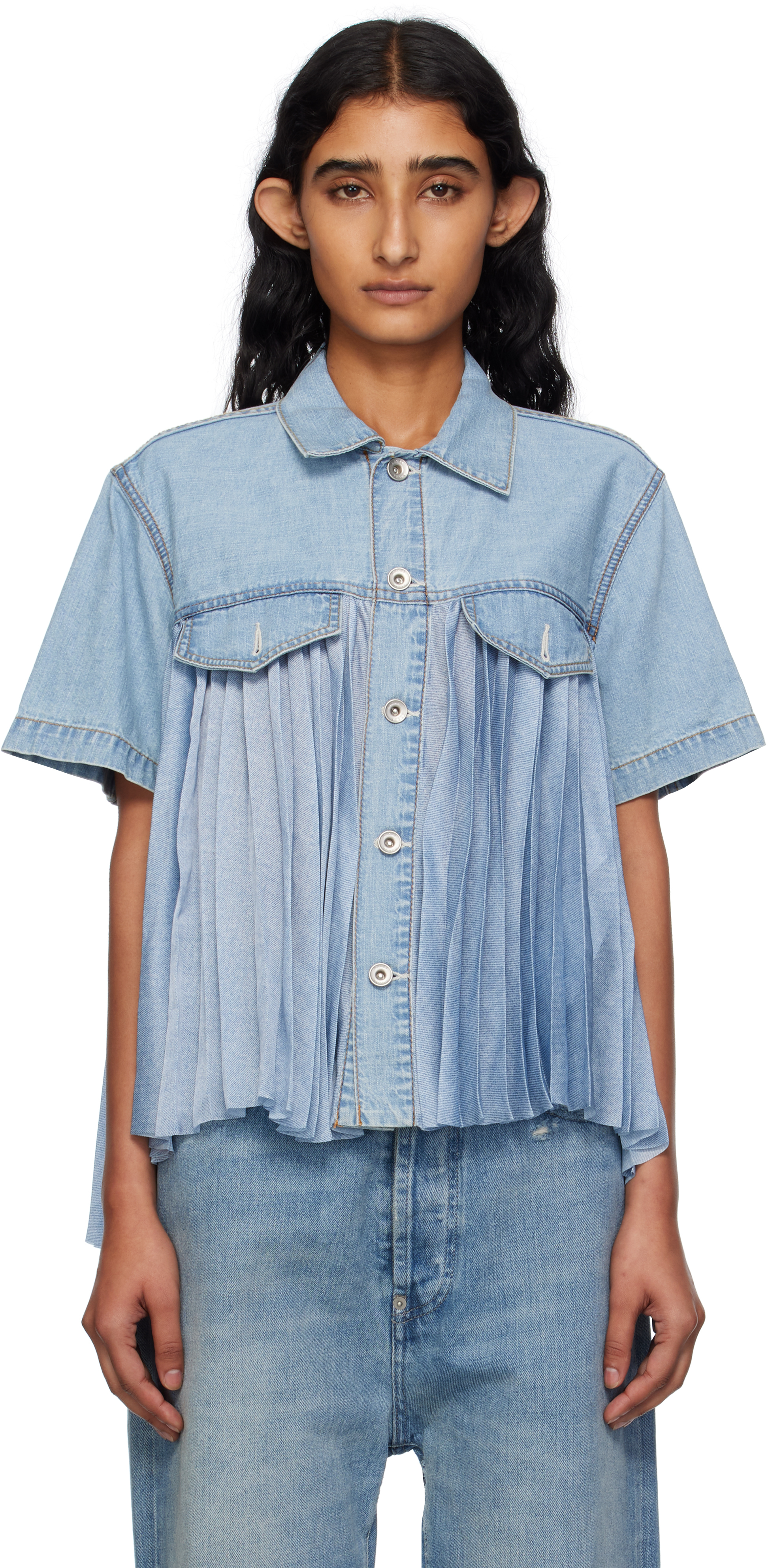 Blue Paneled Denim Shirt – On Sale Now with Up to 41% Off