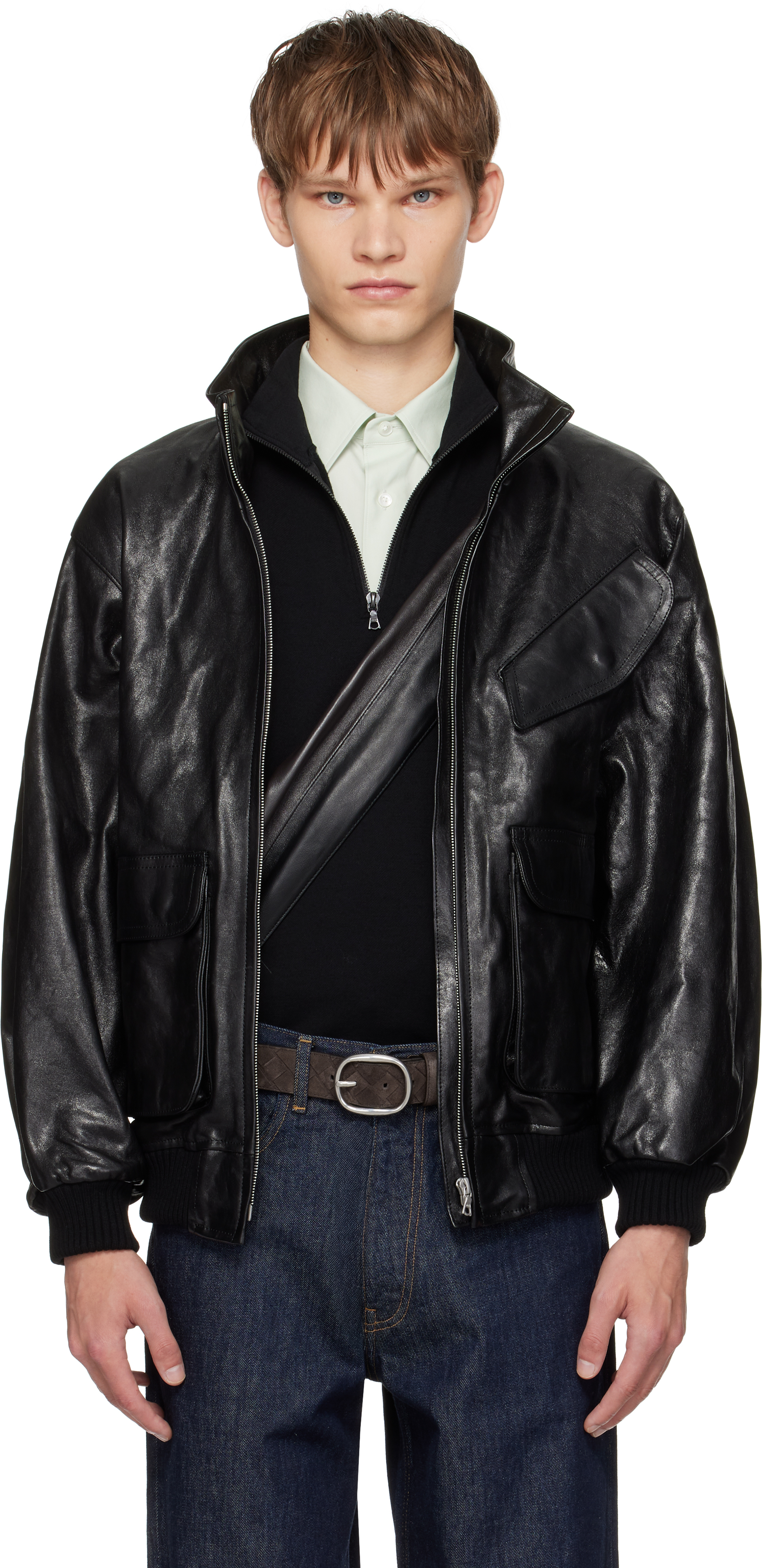 AURALEE Black Lamb Leather Zip Blouson Jacket - Jackets - BeyondStyle