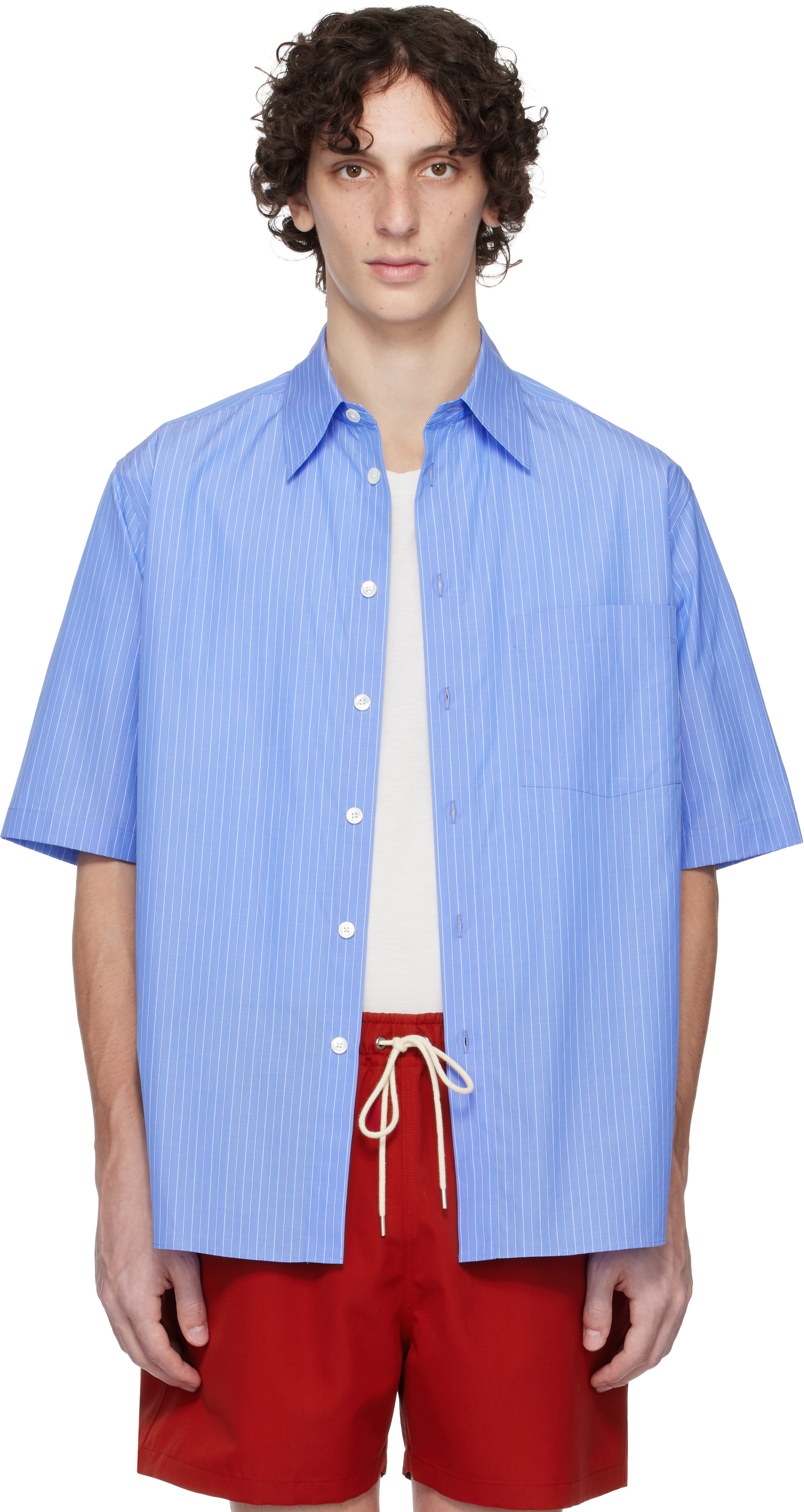Shop Blue Suvin High Count Cloth Stripe Shirt on Sale at