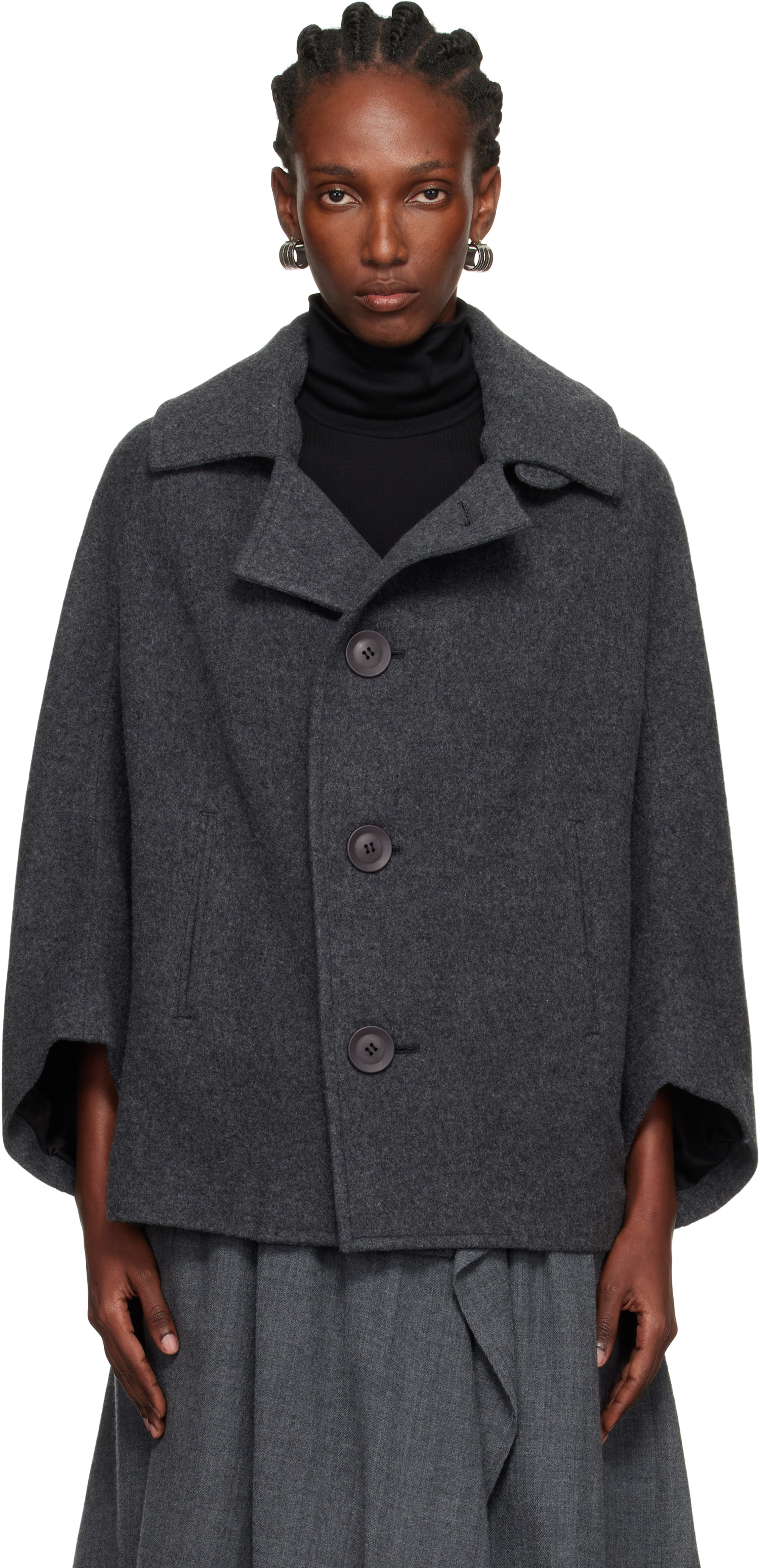 Shop Gray U-Irregular Short Sleeve Coat on Sale at BeyondStyle
