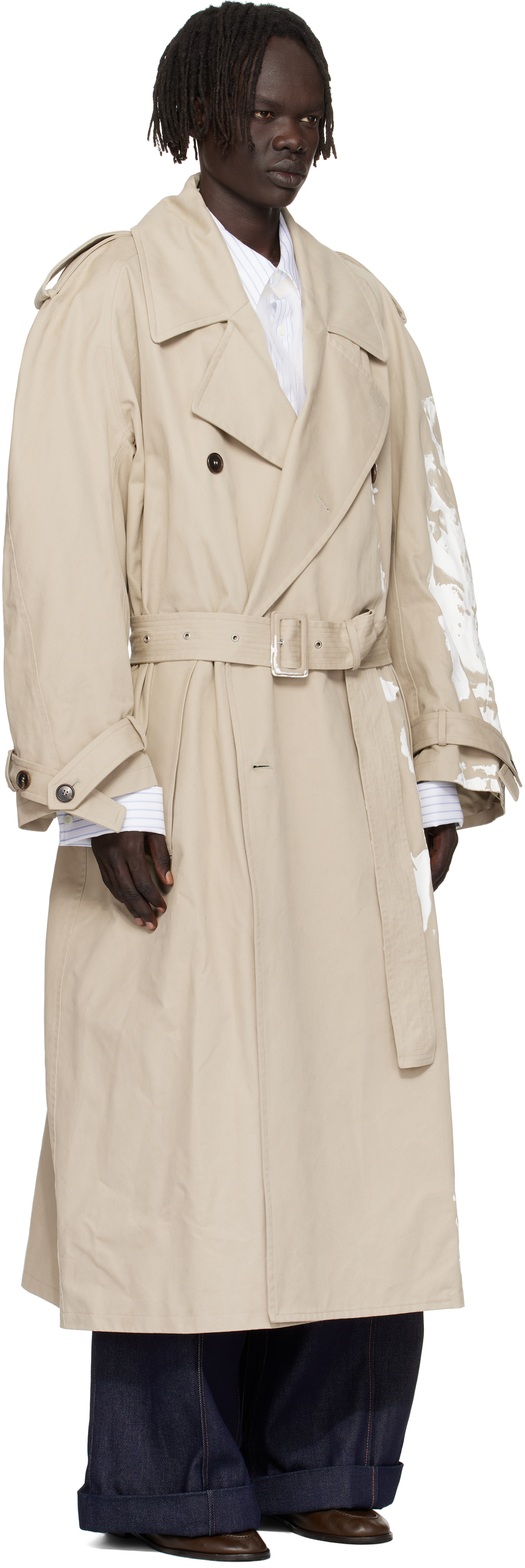 Beige Painted Trench Coat – On Sale Now with Up to 47% Off