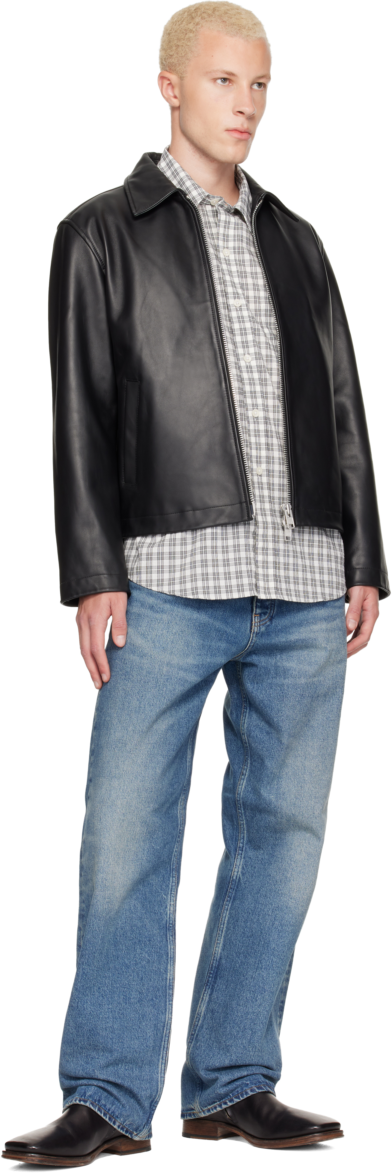 NULLUS Black Detachable Faux-Fur Collar Leather Jacket - Jackets 