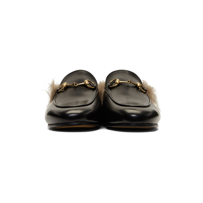 GUCCI Black Wool-Lined Princetown Slippers,397749 DKHH0