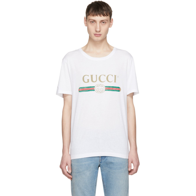 GUCCI White Classic Logo T-Shirt,440103 X3F05