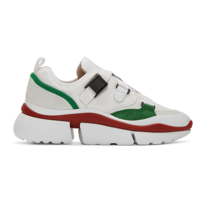 CHLOÉ White & Green Sonnie Sneakers