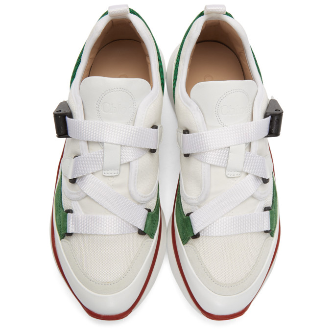 CHLOÉ White & Green Sonnie Sneakers