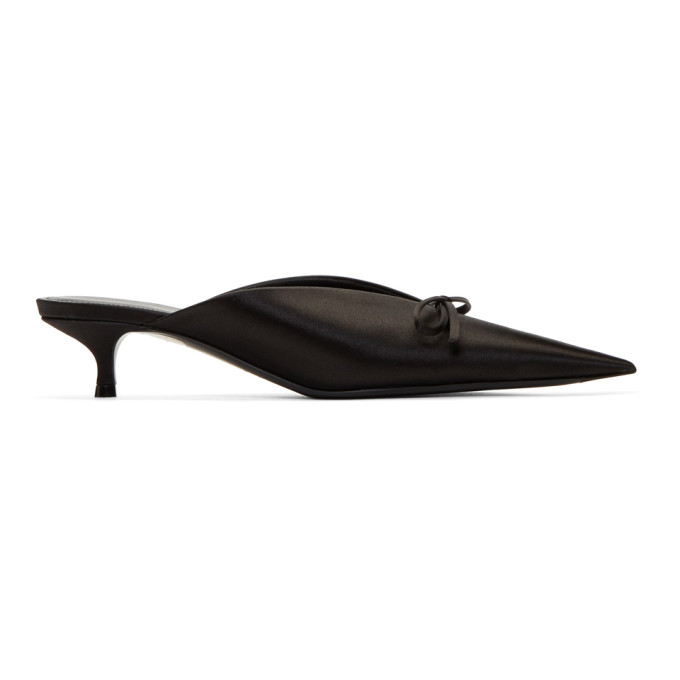 Click to view more detailed imagery on our partner's website Balenciaga Pointed-Toe Leather Bow Mule, Black In 1000 Black