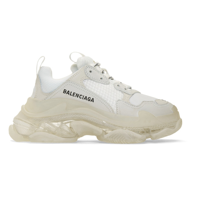 BALENCIAGA White Triple S Clear Sole Sneakers