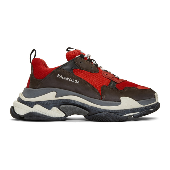 Balenciaga Men S Triple S Mesh Leather Sneakers Red Red Modesens